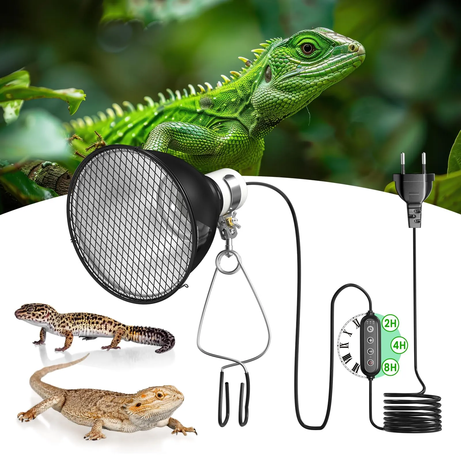 GlowUp Portalampada Riscaldante con Timer e Dimmer per Tartarughe e Rettili, Riflettore E27 200W per Lampadine UVA/UVB e Infrarossi (Senza lampadina)
