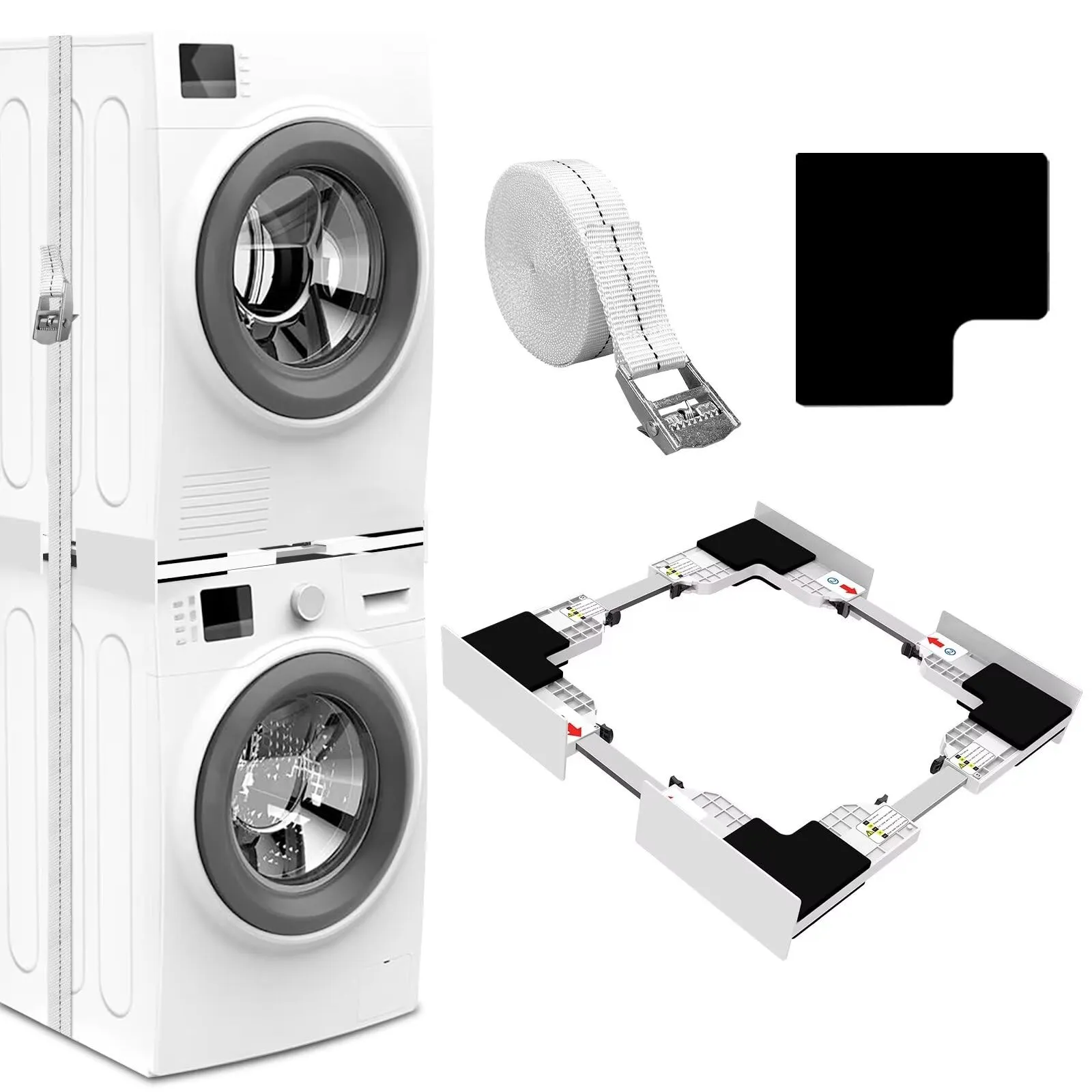 NIUXX Kit di Accatastamento per Lavatrici, Kit di Sovrapposizione Universale con Cinghie Cricchetto, Kit di Impilamento Slim, Telaio Intermedio Universale per 46-66 cm Lavatrice e Asciugatrice