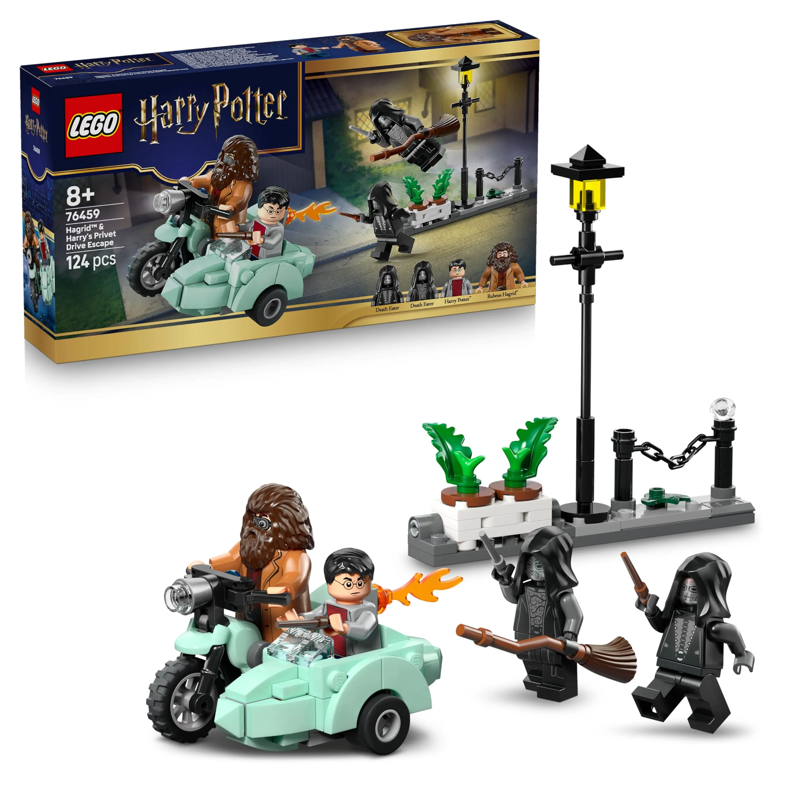 LEGO Harry Potter Fuga da Privet Drive di Hagrid e Harry - Moto Giocattolo con 4 Minifigure incl. 2 Mangiamorte e una Scena di Strada - Regalo per Bambine, Bambini e Fan da 8 Anni in su - 76459
