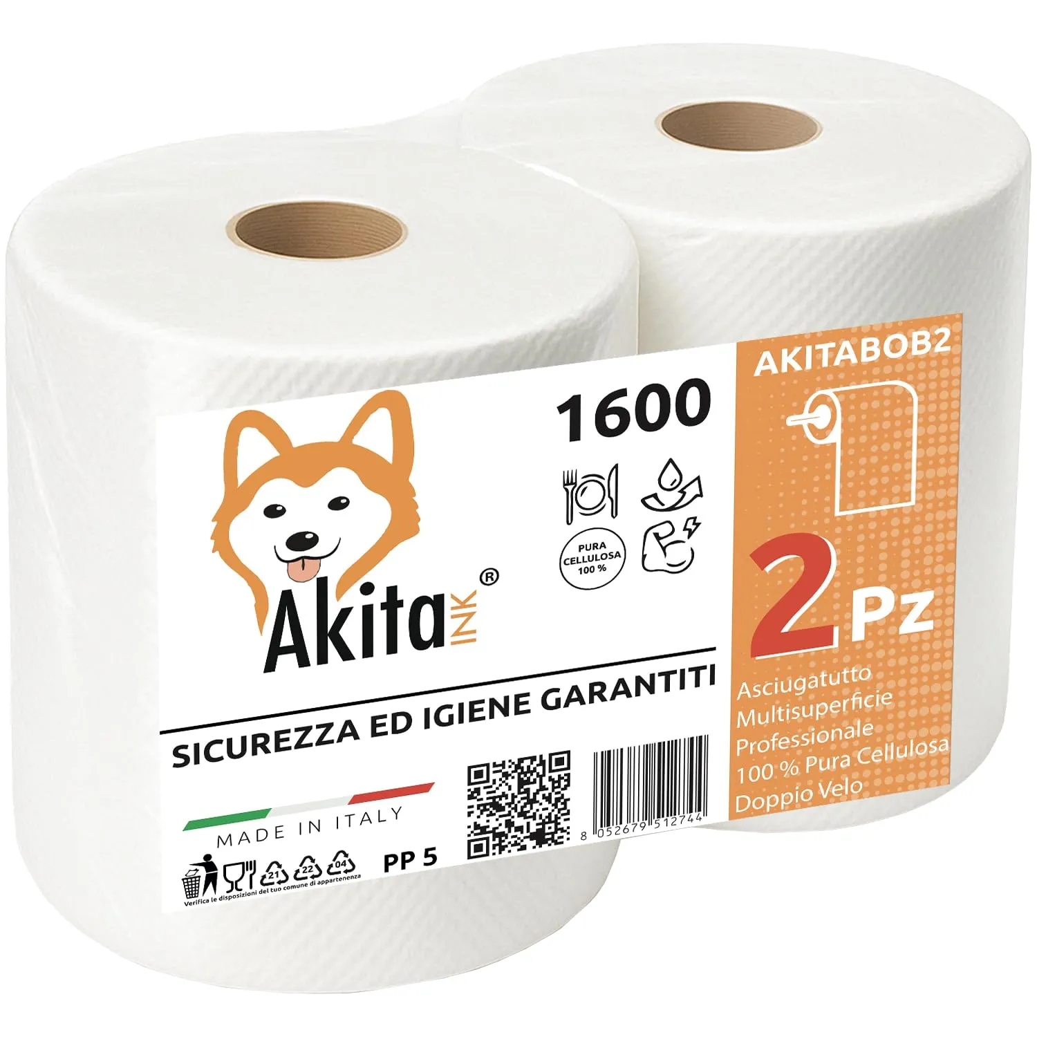 2 Rotoli Carta Asciugatutto 1600 strappi 2 Kg Lunga Durata Extra Resistente Bobina 2 veli pura cellulosa Microgoffratura Rotoloni per uso alimentare casalingo industriale