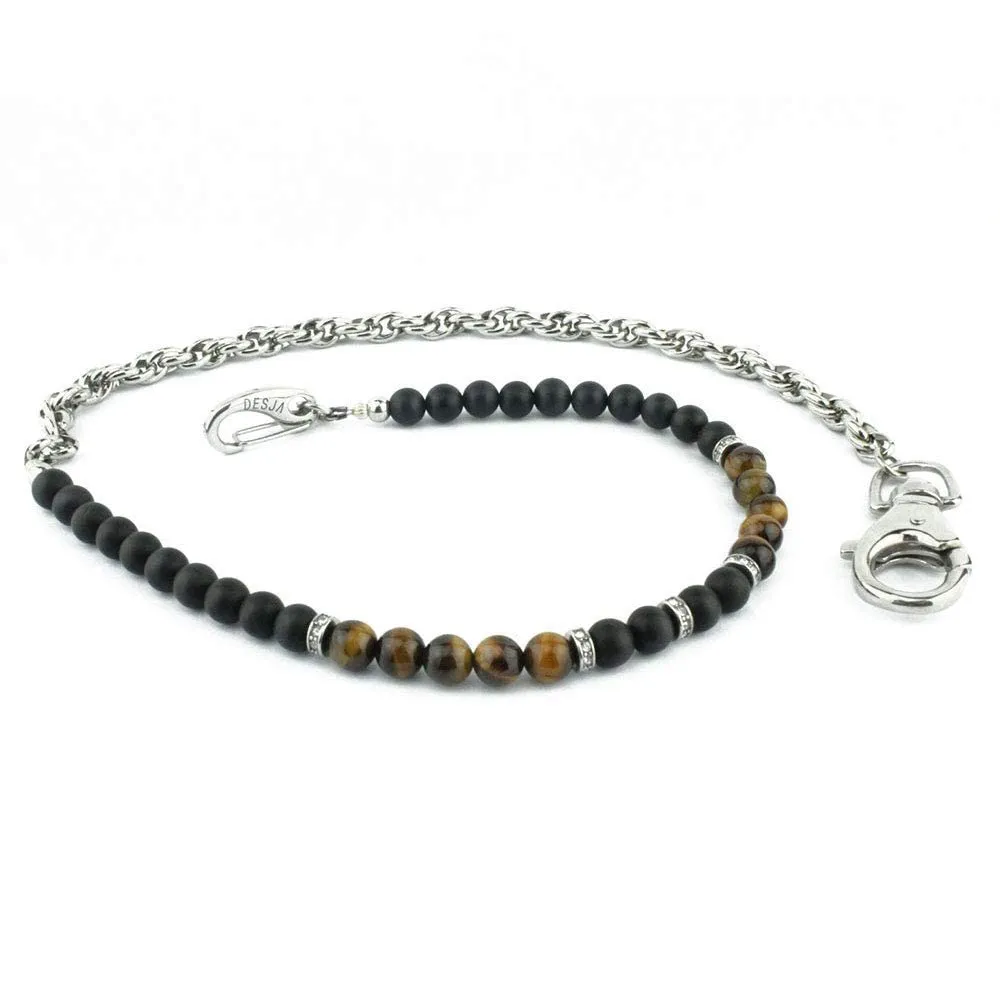 Catena pantaloni Jeans con pietre dure naturali Onice nero e Occhio di Tigre e acciaio inossidabile