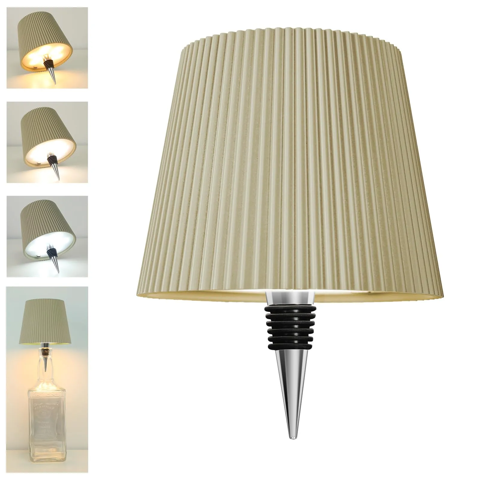 Beaeet lampada bottiglia LED beige chiaro, ricaricabile USB-C, senza fili, IP54, 3 tonalità dimmerabili, per bottiglie in vetro da tavolo, balcone, terrazza, campeggio, feste