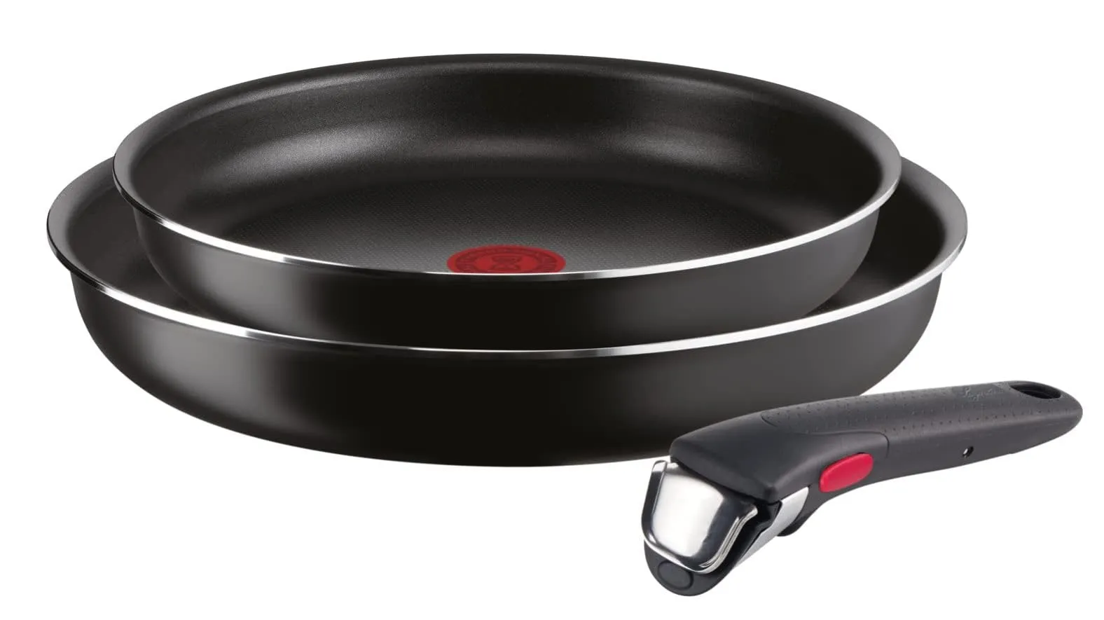 Lagostina Ingenio Essential Plus Set di Pentole e Padelle Antiaderenti in Alluminio per Gas e Forno, 3 Pezzi, Padelle Ø 24 e 28 cm e Manico Removibile