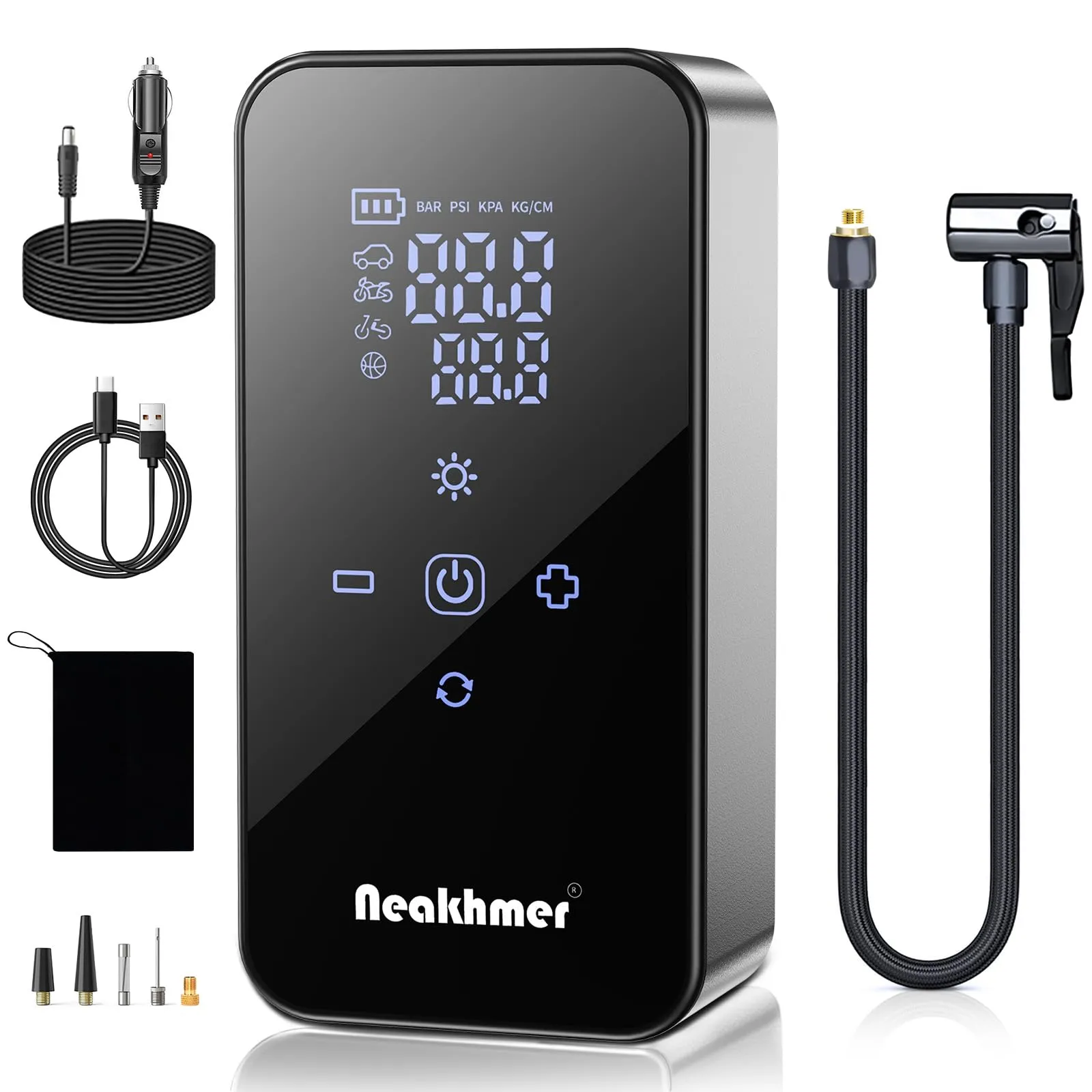 Mini Compressore Aria Portatile Auto: 150 PSI Gonfiatore Elettrico con batteria da 6000 mAh, Pompa Elettrica 12 V con tester di pressione dei pneumatici, per auto, bicicletta, moto