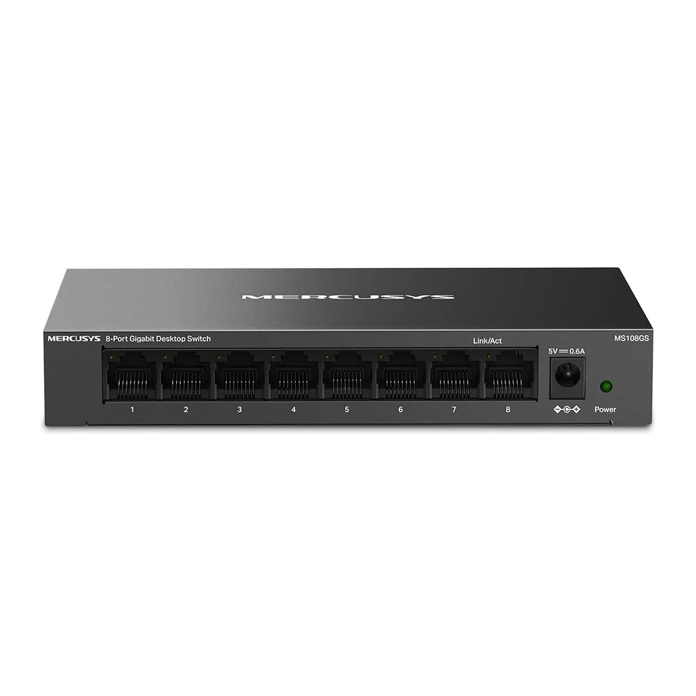TP-Link Mercusys MS108GS Switch Ethernet 8 Porte Gigabit, Sdoppiatore Ethernet, Switch Gigabit per la Casa e l'Ufficio, Plug e Play, Montaggio Desktop, Cassa in Metallo, Durevole e Silenzioso