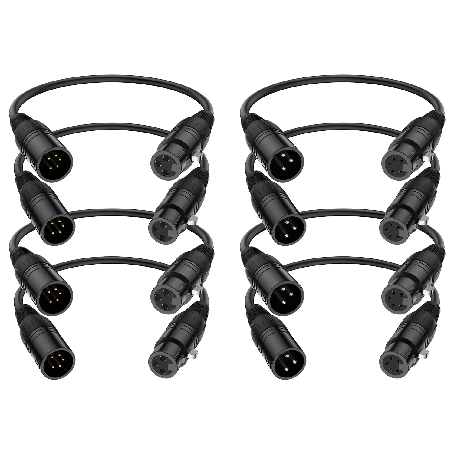 J&D XLR Maschio 3 e Femmina 5, Confezione da 8 Cavo 5 a 3Pin per Illuminazione DMX, 30 cm