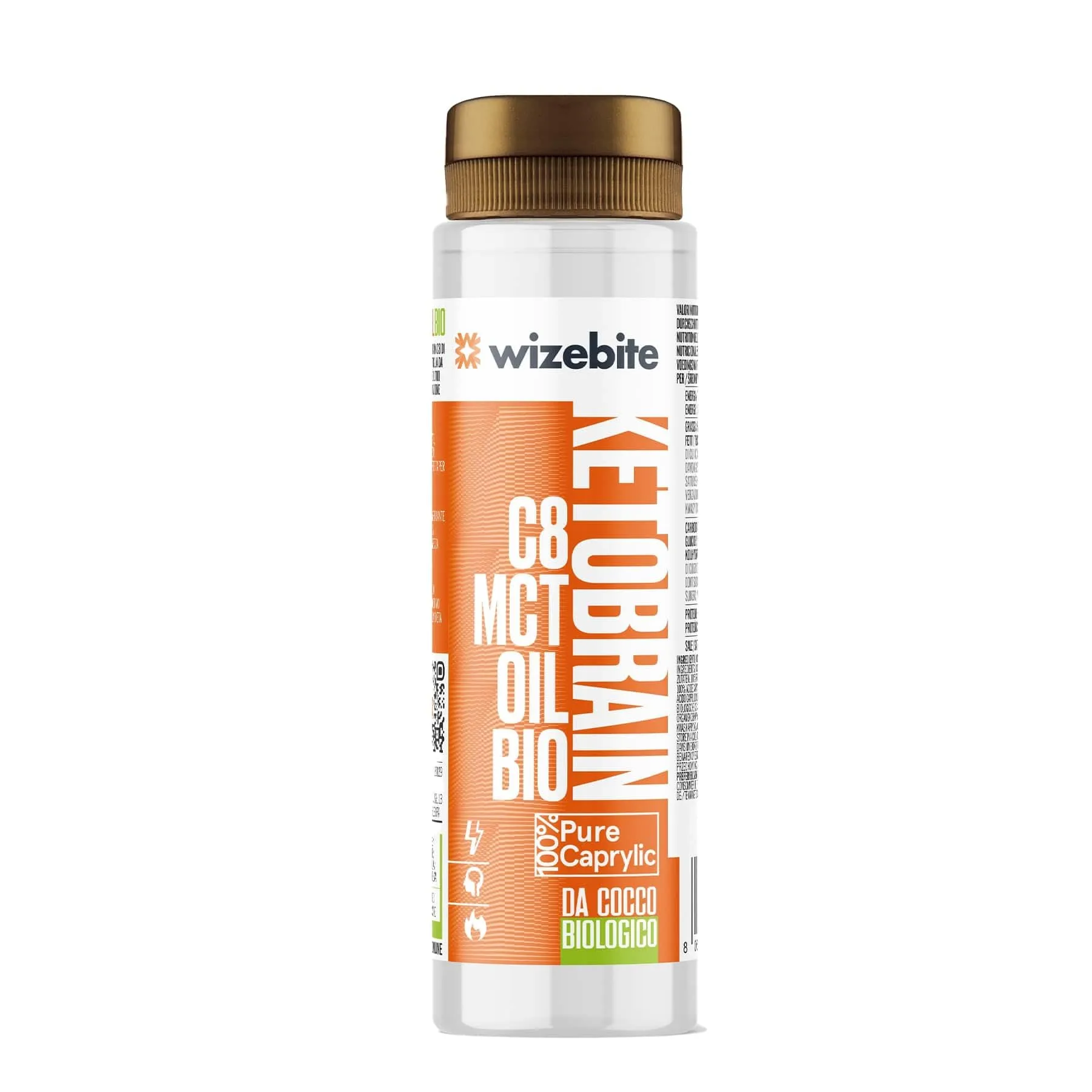 WIZEBITE - Olio MCT C8 Puro Biologico Squeeze KetoBrain | 250ml | 100% Acido Caprilico da Olio di Cocco | Energia per Mente, Supporto per Keto Diet, Paleo e Metabolismo dei Grassi, Bulletproof Coffee