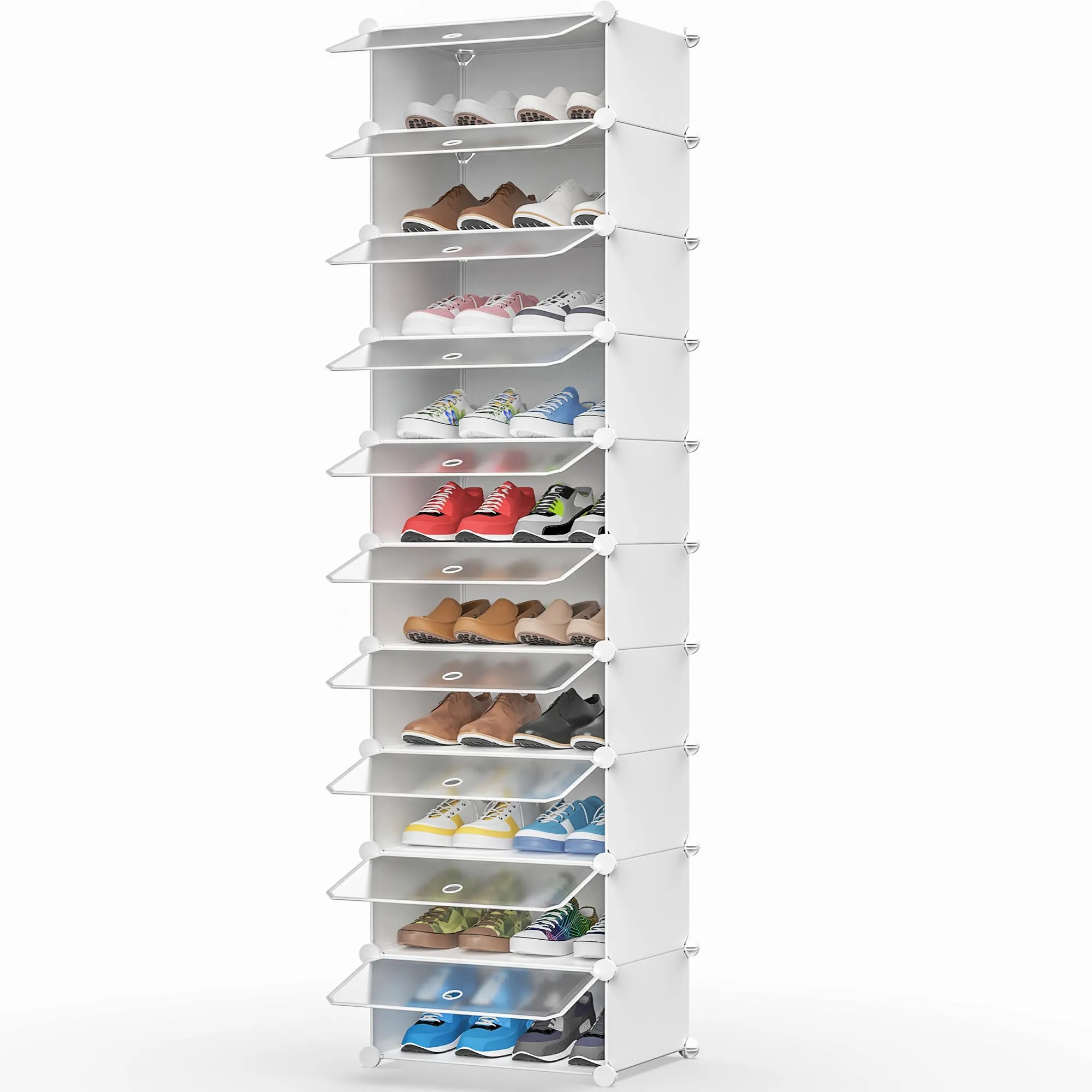 HOMIDEC Scarpiera, 10 Ripiani Scarpiera Archiviazione Tridimensionale, Può Contenere 20 Paia di Scarpe, Plastica Scarpiero di Scarpe per Ingresso, Camera da Letto e Corridoio, Trasparente