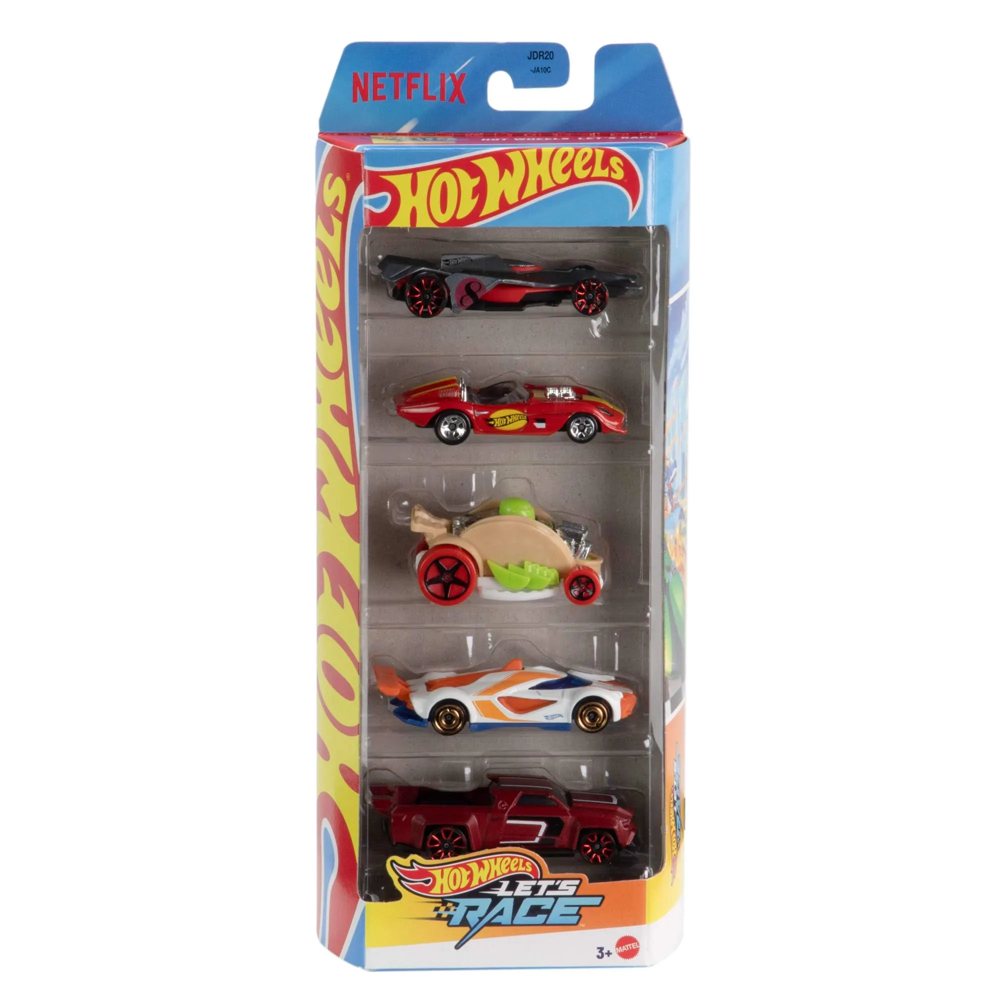 Hot Wheels - Set 5 macchinine die-cast, auto in scala 1:64 dei modelli apparsi nella serie Netflix animata Let's Race!​, giocattolo per bambini, 3+ anni, JDR20