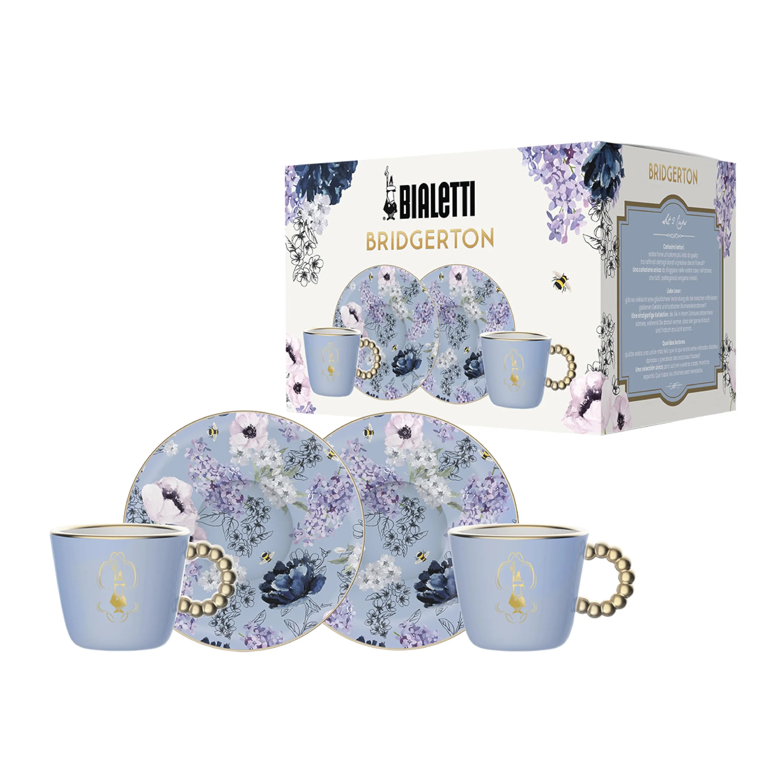 Bialetti Set 2 tazzine e 2 piattini Bridgerton, Porcellana, 80ml