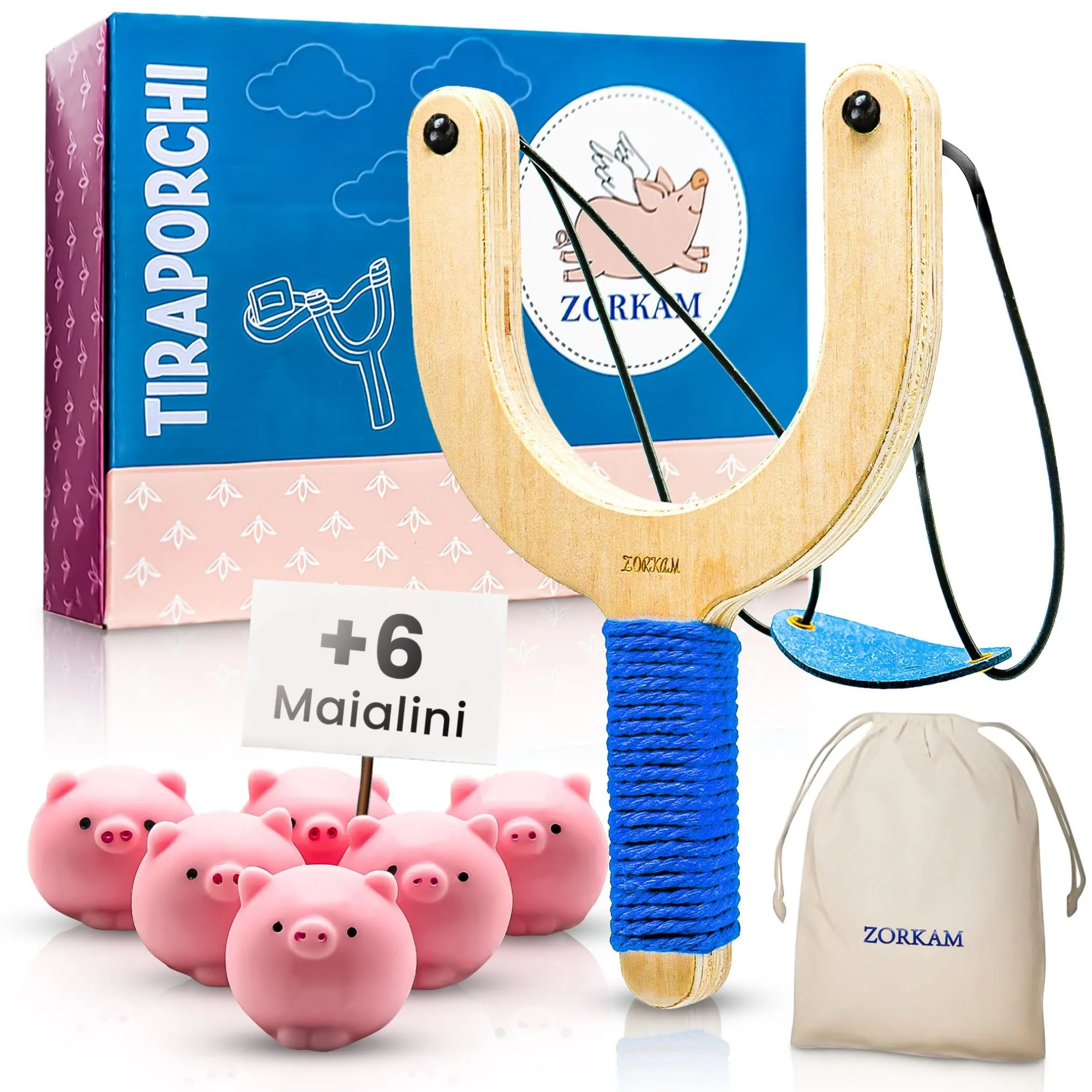 ZORKAM tiraporchi + 6 Maialini - Tiraporchi Ottima Idea Regalo Divertente Per Pasqua e Amanti Di Tiro - Adatto Per Uso Interno Che Esterno Incluso Borsa Portatile e Scatola Degna