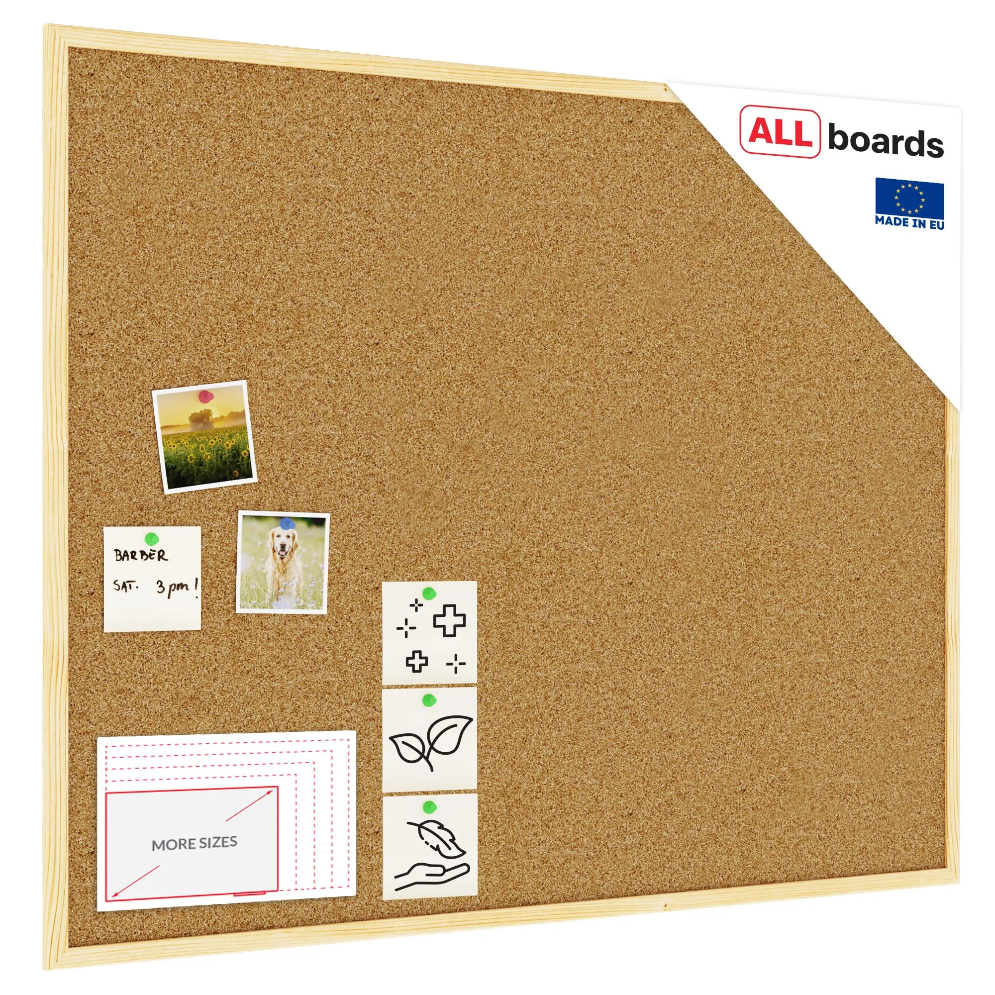 ALLboards Lavagna in Sughero con Cornice in Legno 100x80cm, Bacheca Sughero per Puntine Spille Memoboard