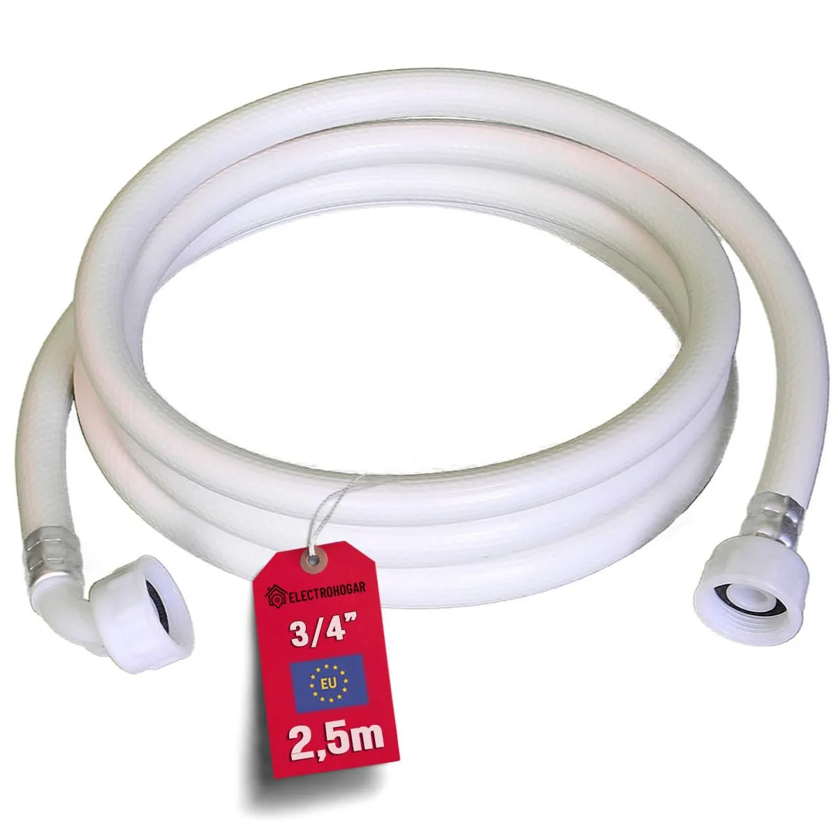 ELECTROHOGAR Tubo Carico Lavatrice e Lavastoviglie | Da 1,5M a 6M | Tubo Flessibile Universale per Ingresso Acqua | Filettatura Standard Compatibile con Tutte le Marche: Electrolux, Bosch, LG..(2,5M)