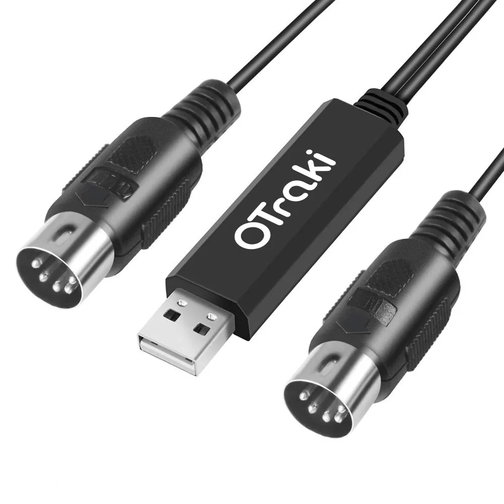 OTraki Cavo Midi USB Interfaccia Converter 5 PIN In Out Midi to USB Adapter Connettore Compatibile per Keyboard Tastiera Strumento a Telefono PC Laptop Music Studio (2m)