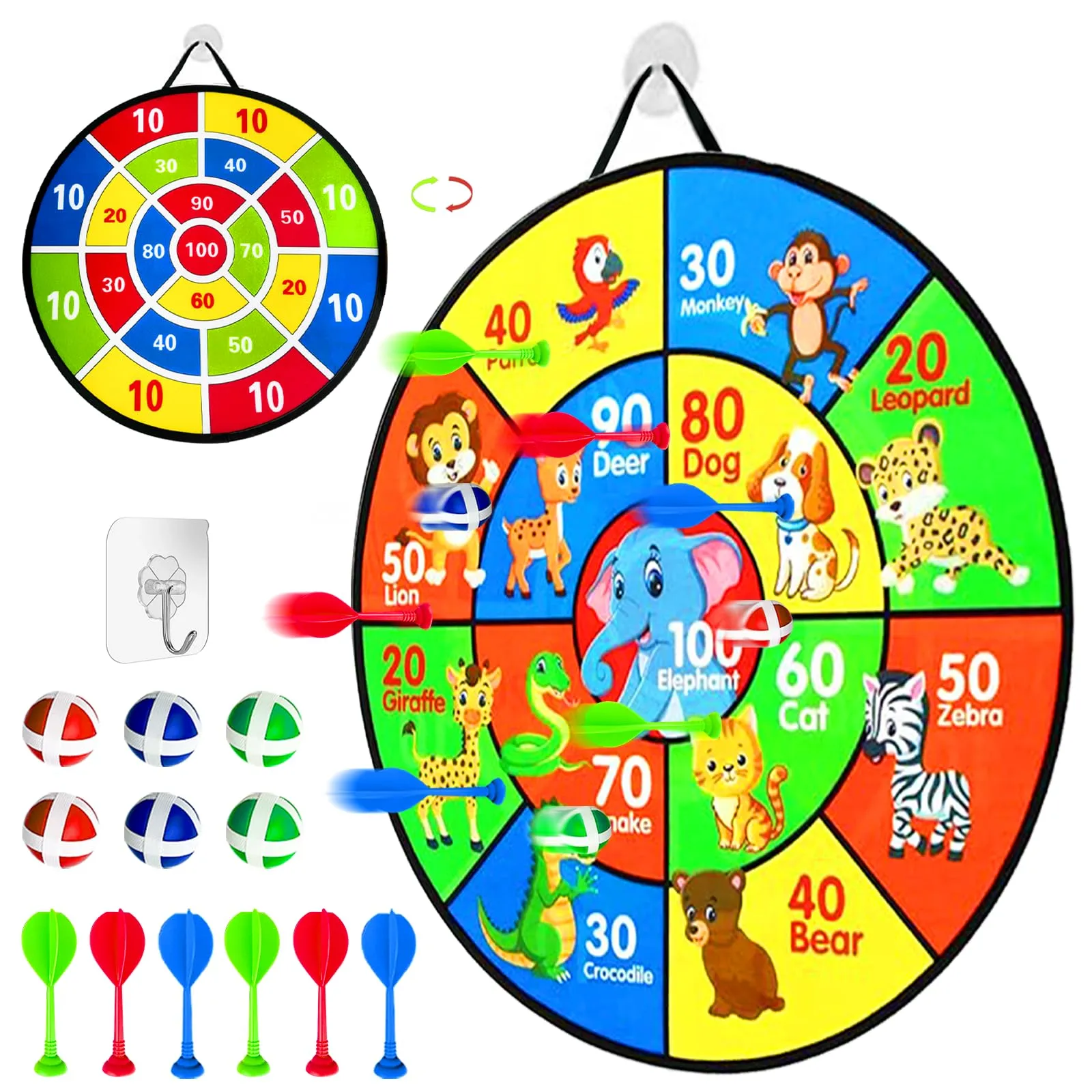 Bersaglio bifacciale con palline, bersaglio per bambini, giocattolo pieghevole, bersaglio per bambini, giocattolo sicuro per bambini，Adatto per bambini di oltre 3 anni e adulti (Modello animale, 66cm)
