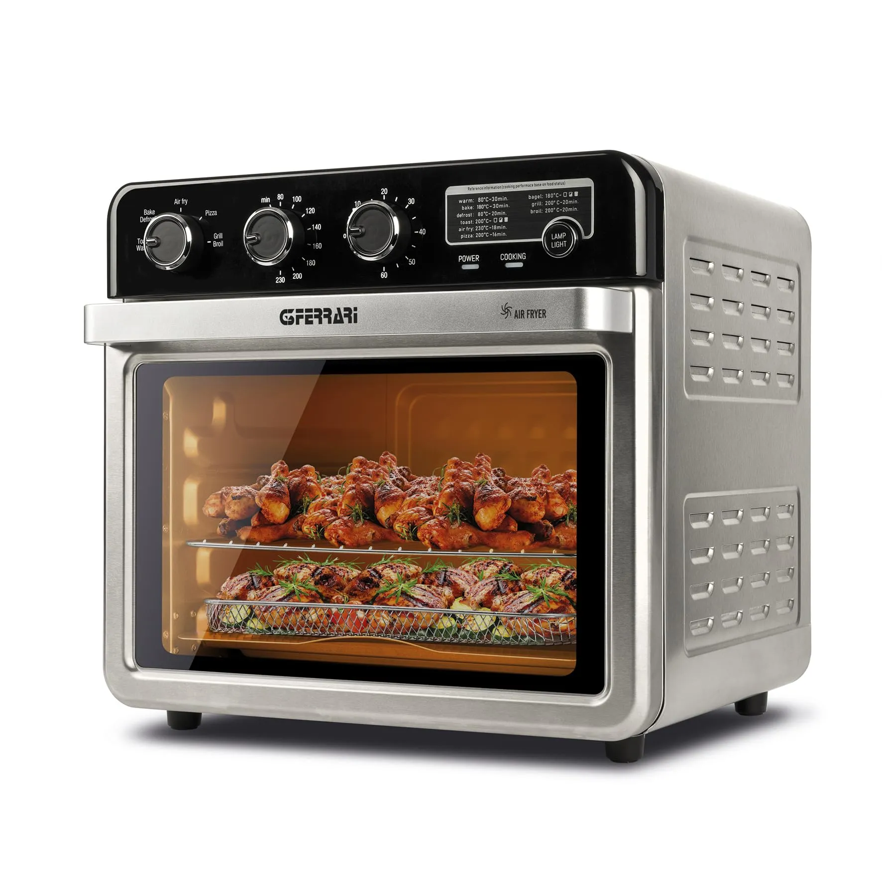 G3 Ferrari G10221 Forno Air Fryer Multifunzione 32 L, 2000 W, 5 Programmi di Cottura, 6 Resistenze, Temperatura Regolabile fino a 230 °C, Display con Timer, Accessori Inox Senza BPA/PFOA, Nero-Argento