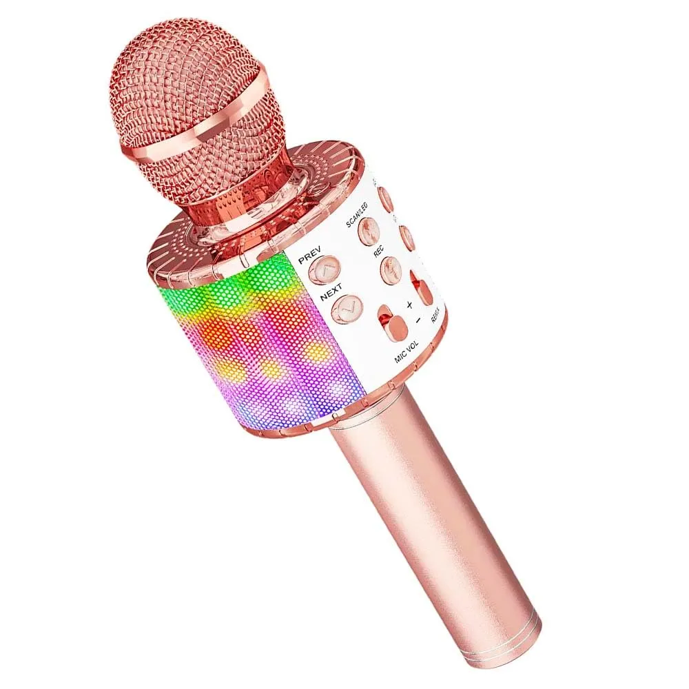 GC GLOBALCOMMERCE Microfono colorato Bluetooth Portatile per Karaoke Multifunzione Senza Filo Wireless con Altoparlante Cassa Integrata e Luci LED