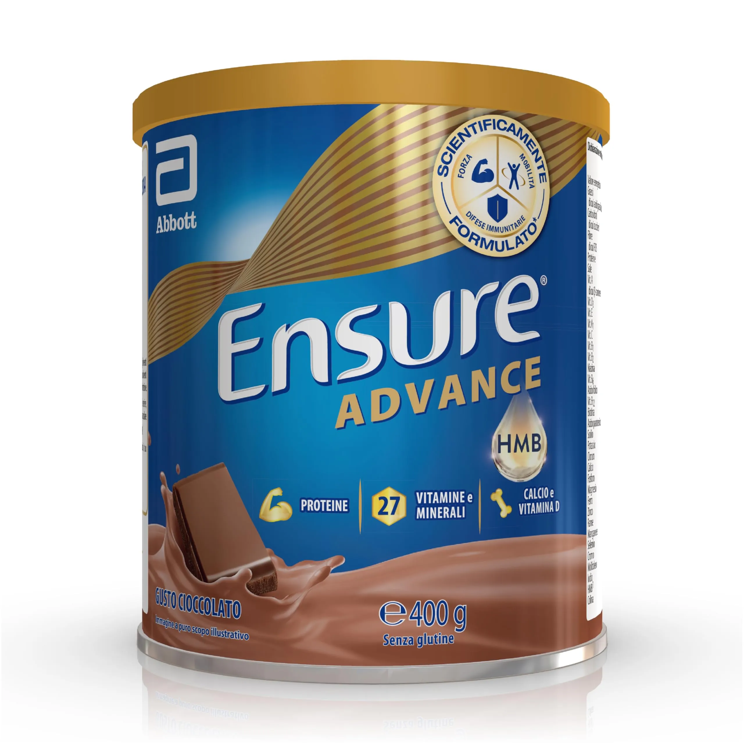 Ensure Advance Integratore Alimentare Proteico in Polvere, con 27 Vitamine e Minerali, Integratore Alimentare con Proteine, Calcio e HMB, Confezione 400g, Gusto Cioccolato