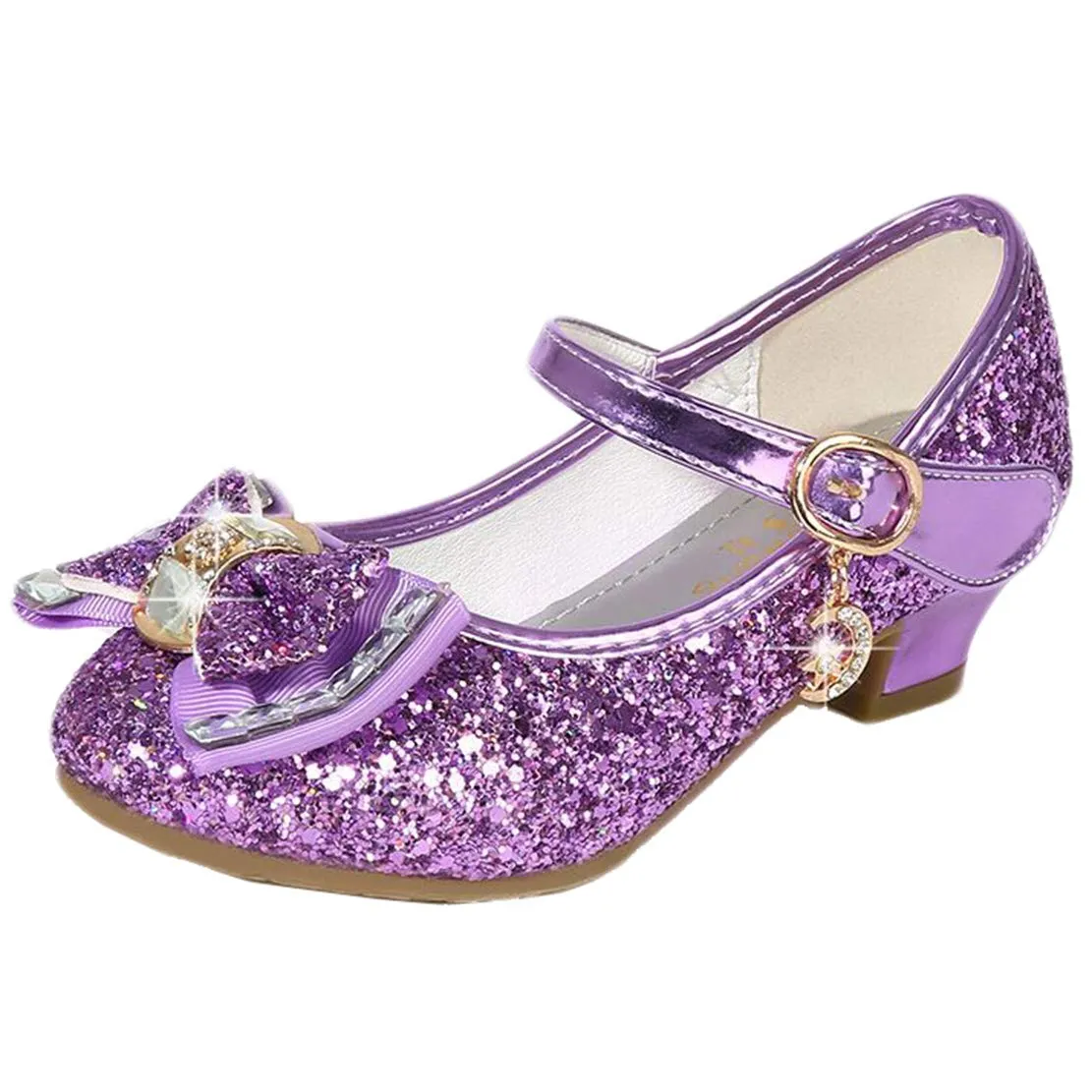 Mama Stadt Principessa Bambina scarpa Glitterate Tacchi Ragazza Cosplay Principessa Paillettes Eleganti Bambina Cerimonia Festa, Viola/ 27