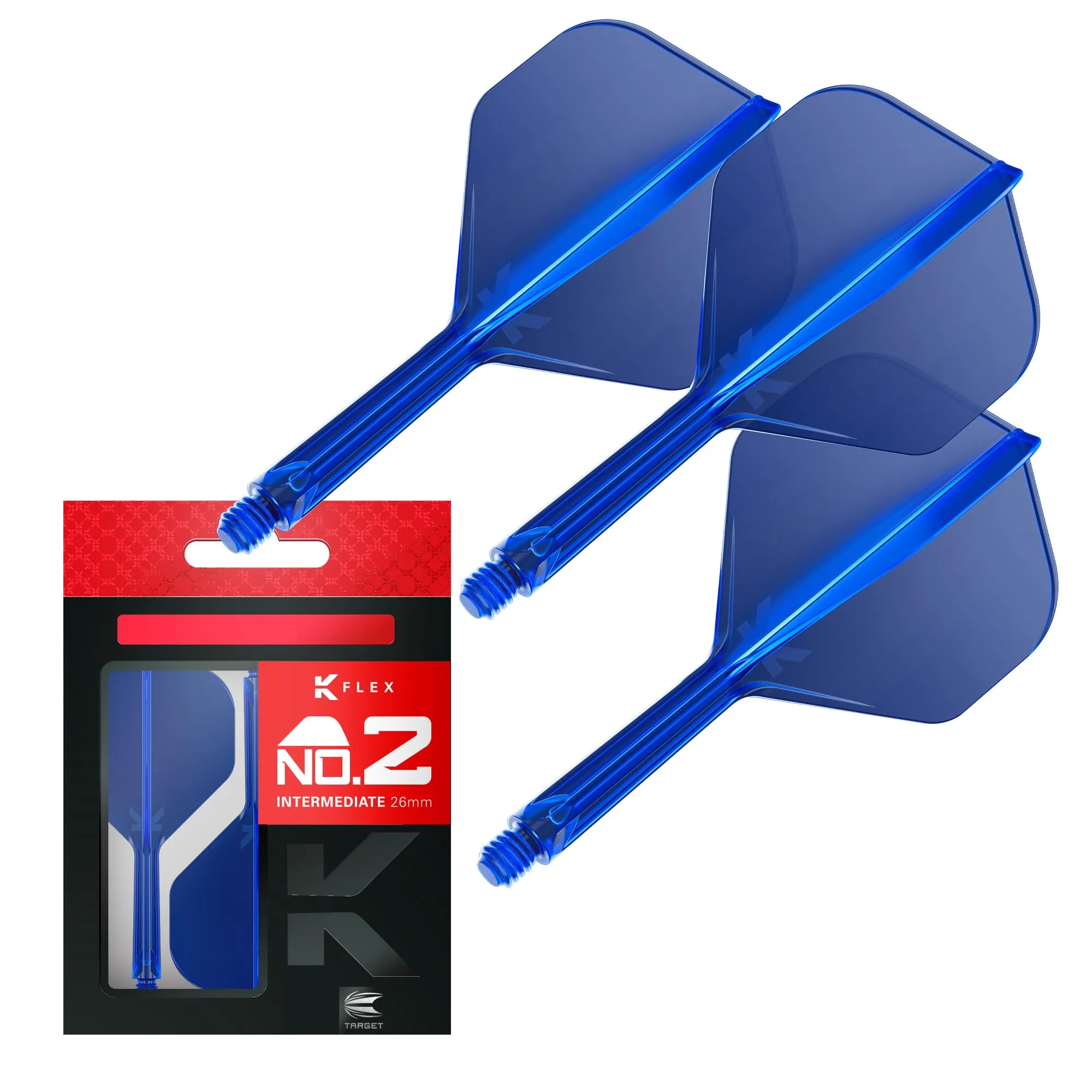 Target Darts K Flex Voli e Steli Integrati per Freccette, No.2 Blu (Intermedio) | Confezione da 3 K-Flex – No2, Kflex all in One Moulded Dart Flight & STEM | Accessori Professionali Freccette