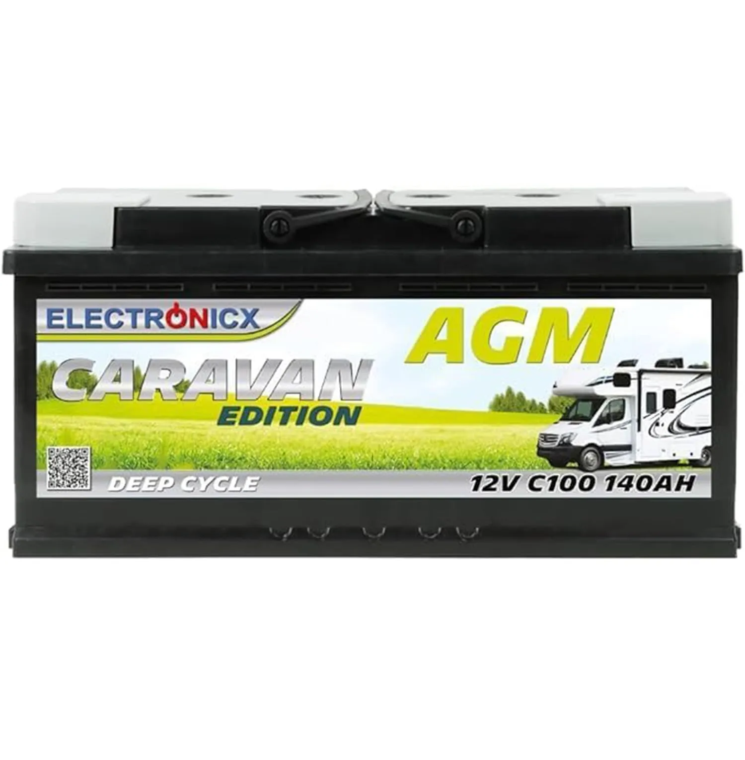 Batteria di alimentazione AGM Electronicx Caravan 12V 140Ah – Batteria ad alte prestazioni 140 Ah, senza manutenzione, sigillata, a tenuta stagna, batteria solare, camper – Dimensioni: 393x175x190mm