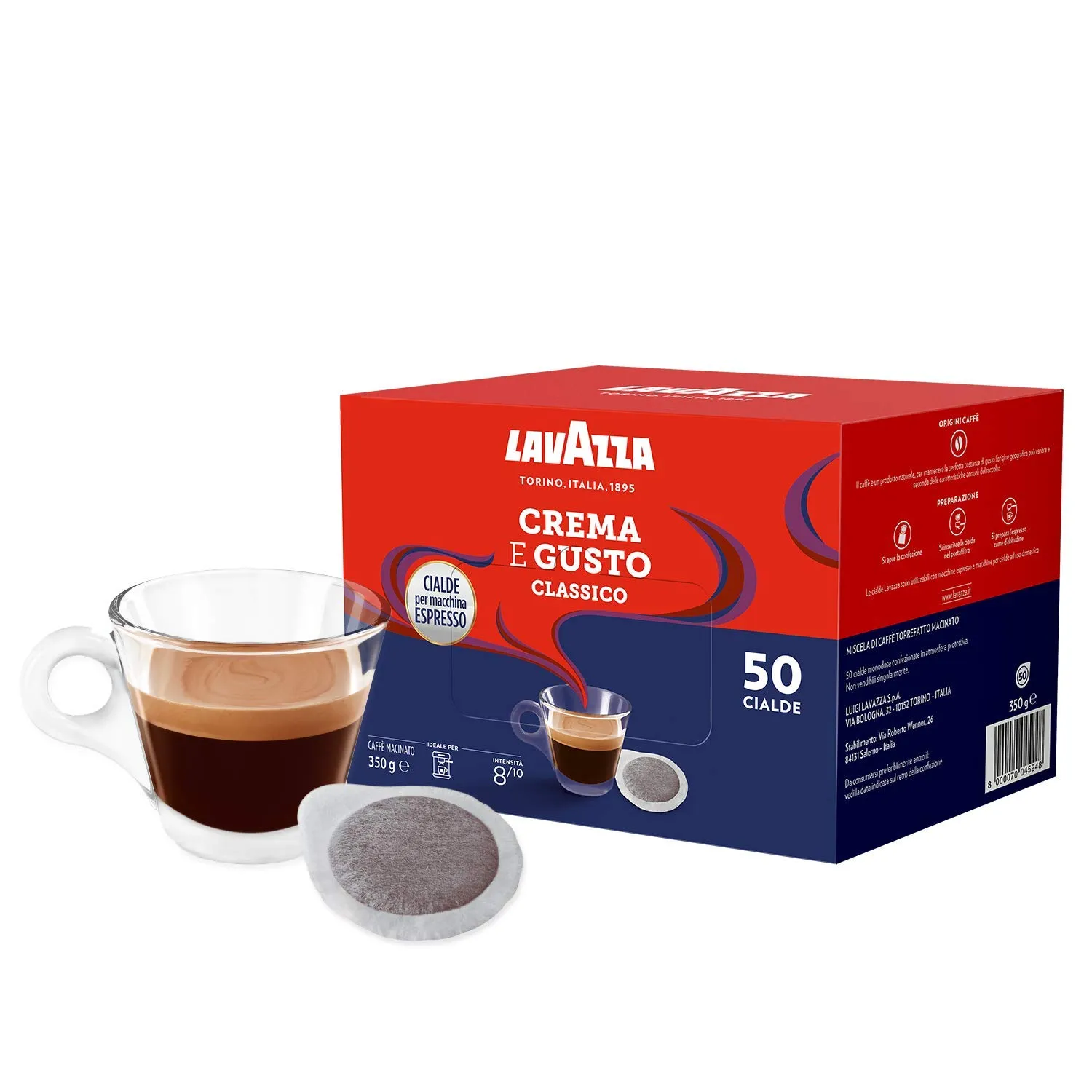 Lavazza, Crema e Gusto Classico, Caffè in Cialde per Macchine Espresso, 50 Cialde in Carta, con Note di Legno e Tabacco, Arabica e Robusta, Intensità 8/10, Tostatura Scura, 4 Confezioni Da 50 Cialde