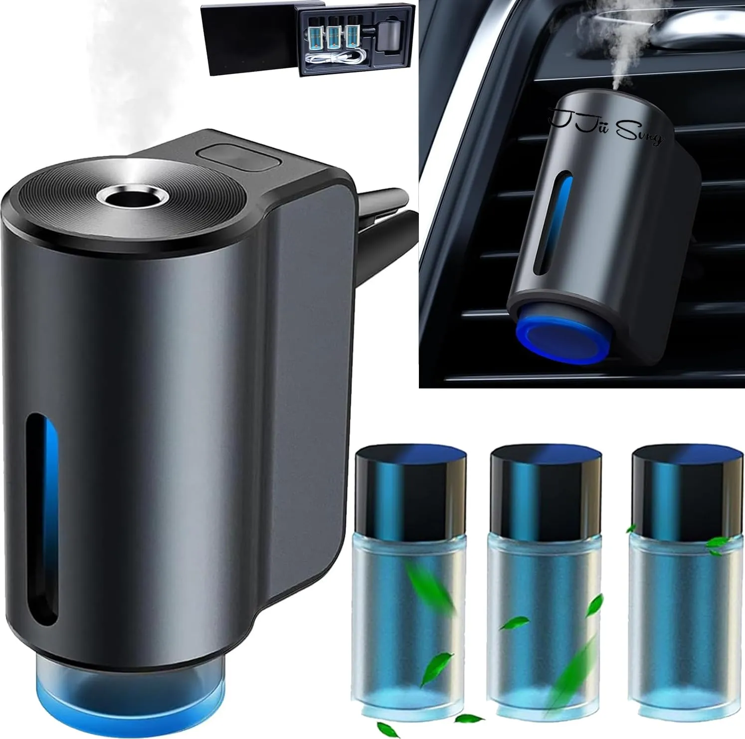 AI Profumatore Auto Diffusore con 3 fragranze (Colognee/Chanell/Hiltonn), Elettrico Fragranze Deodorante, Nebulizzatore ad Ultrasuoni, 3 Modalità, ON/Off Automatico, Batteria Integrata