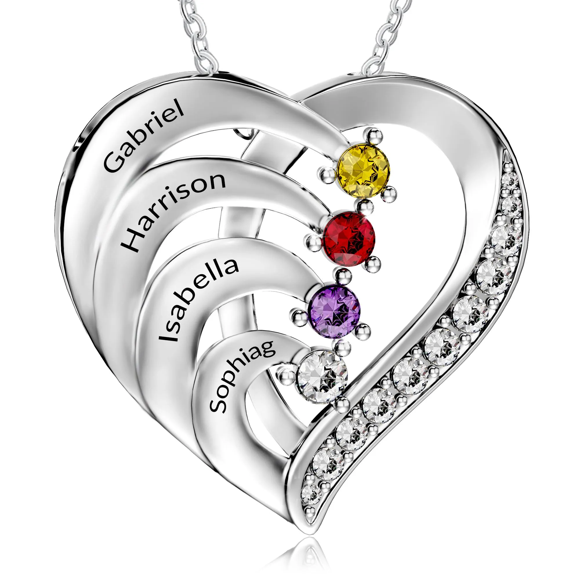 Easycosy Collana Personalizzata con Nome Inciso, Ciondolo a Cuore Personalizzato, Collana da Donna in Argento 925 per Amica, Lei, Mamma, Bambina, Regalo per San Valentino Compleanno(4 nome)
