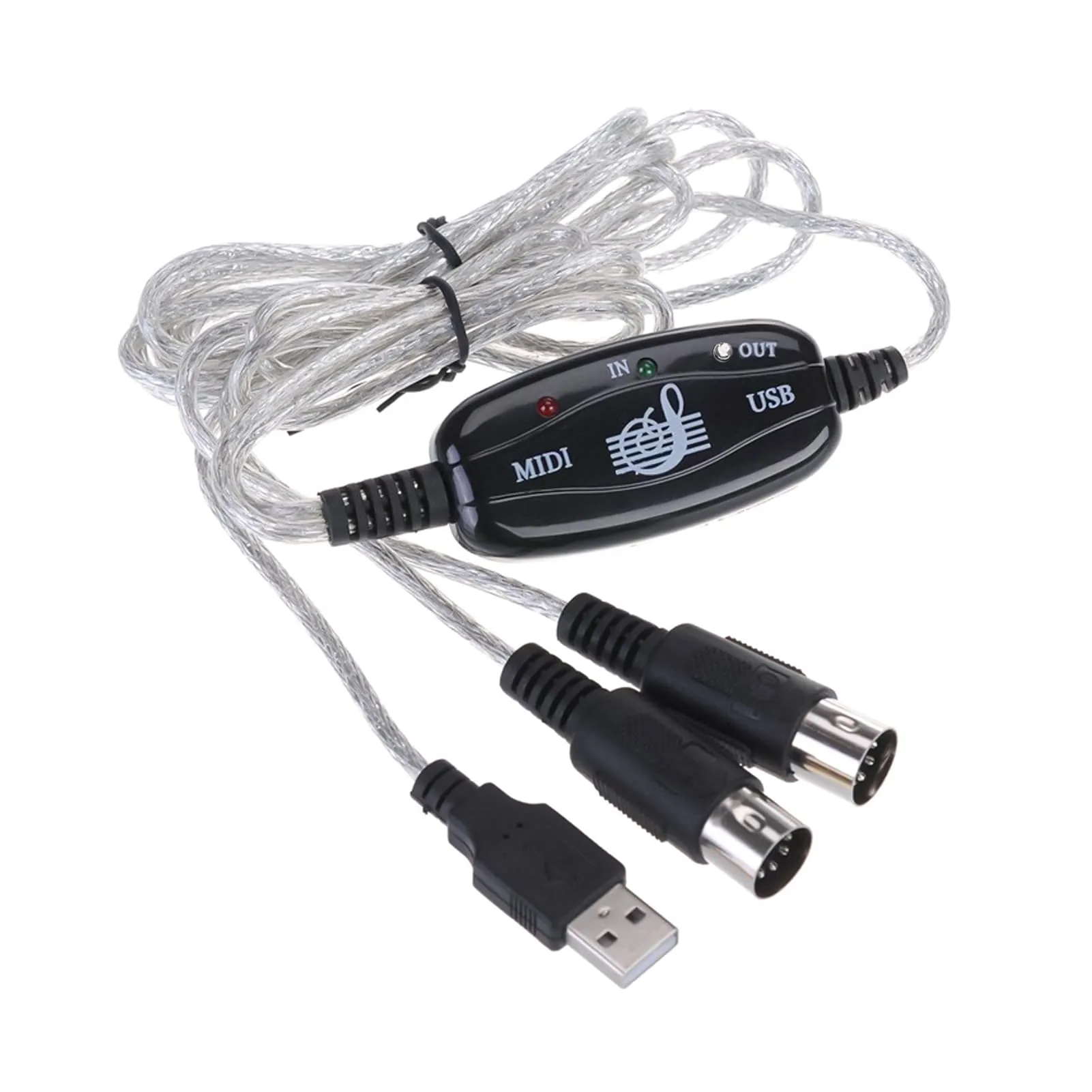 Cavo MIDI USB, Adattatore MIDI a USB, Cavo MIDI con Indicatore LED, Convertitore Interfaccia 5 Pin, per Collegare Tastiera, Piano Elettrico, Chitarra Elettrica a PC/Mac, Plug & Play, 2M
