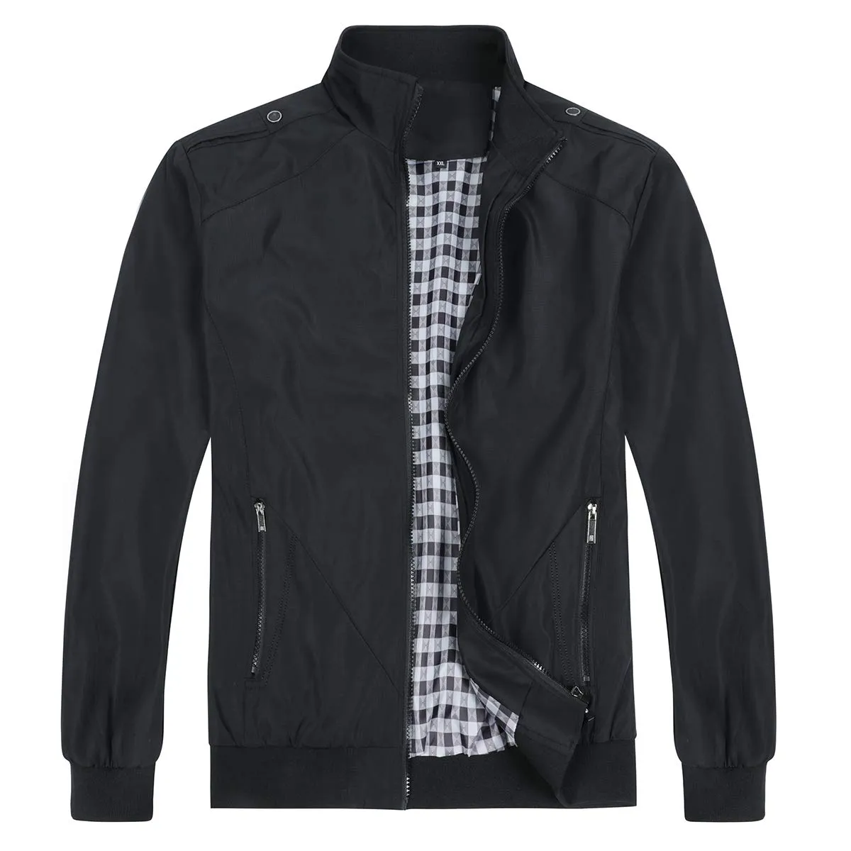 Allthemen Giubbotto da Uomo Leggero Giacca Militare Comodo Giacca Casual Primavera Autunno Aviatore Collo Alto Estate #7533 nero S