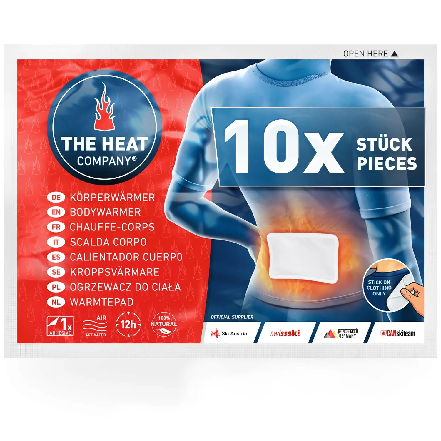 THE HEAT COMPANY Scaldacorpo - 10 Pezzi - Extra Caldo - Adesivo - Scalda-Schiena e Scalda-Collo - 12 Ore di Piacevole Calore - Pronti all'Uso - autoriscaldante - Puro Naturale