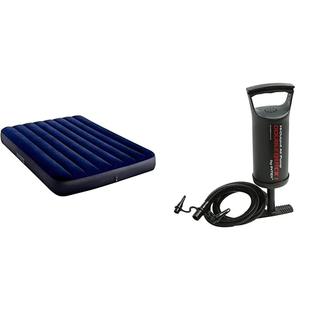 Intex materassino gonfiabile, 64759, colorato, 203 x 152 x 25 cm & 68612 - Pompa Manuale Piccola, Nero