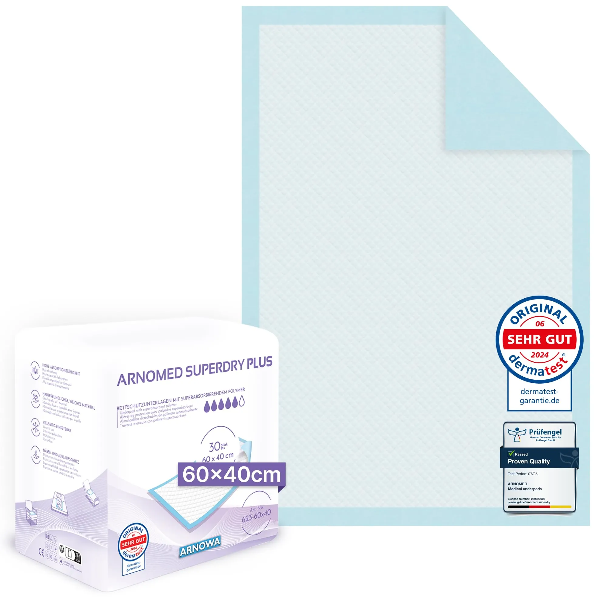 30x ARNOMED Traversine 60x40cm, Traverse letto per incontinenza usa e getta, traversine neonato fasciatoio, traverse letto anziani assorbenti a 5 strati in cellulosa in caso di incontinenza