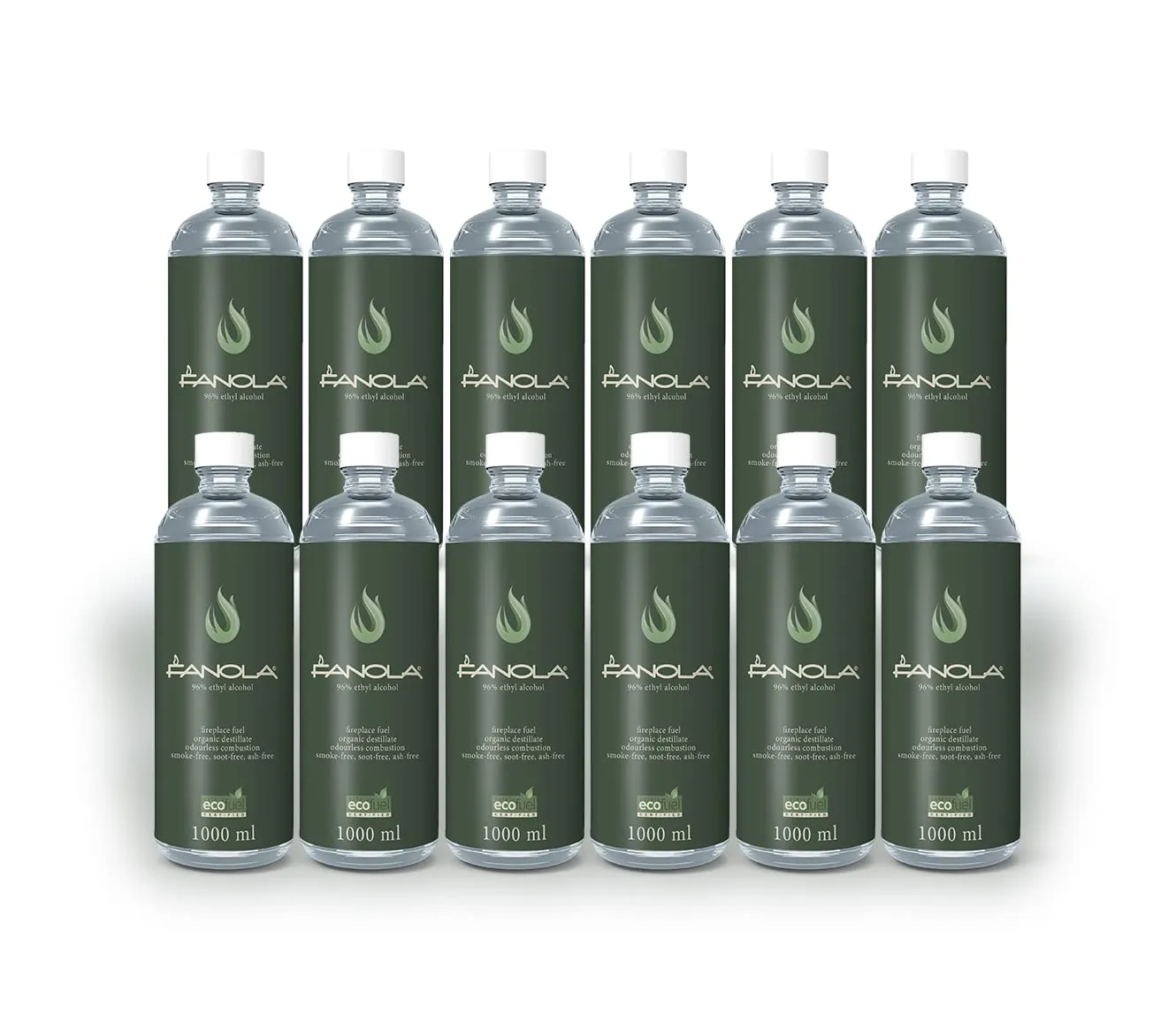 Planika Fanola Premium Combustibile Liquido - Bioetanolo per Caminetti - Origine Vegetale - Combustione Pulita - Senza Fumo, Fuliggine e Cenere - Neutrale per l'Ambiente - 12x1L