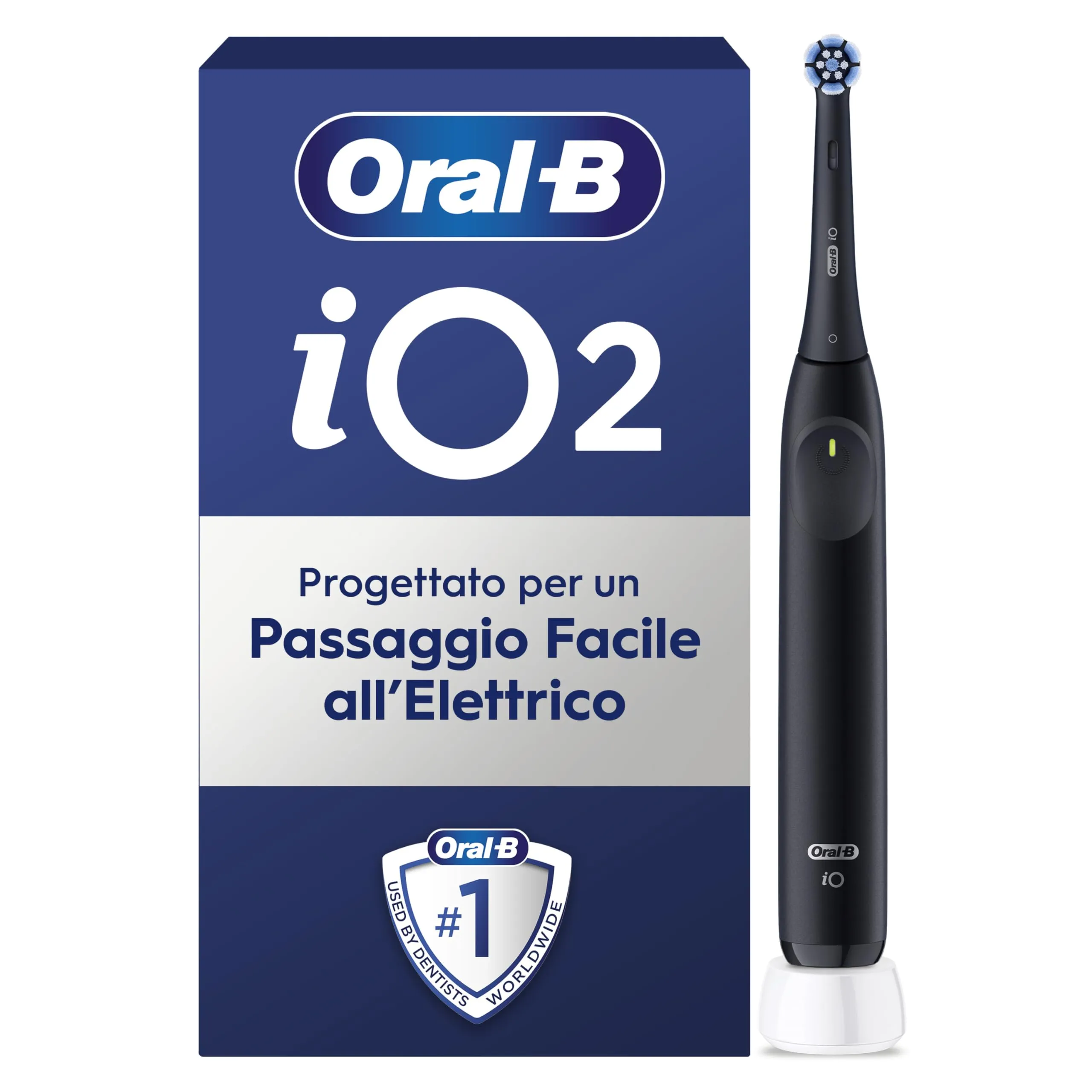 Oral-B iO 2 Spazzolino Elettrico Nero, 1 Testina Di Ricambio, 1 Spazzolino