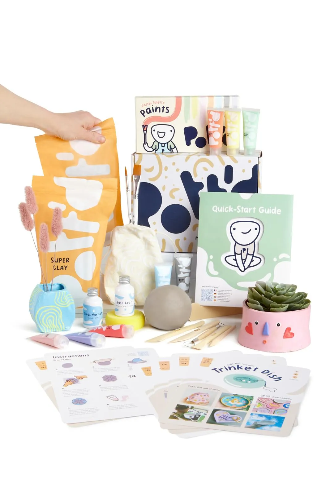 Pott'd Kit di Argilla senza cottura per Principianti. Kit fai da te creativo adulti comprendente argilla senza cottura, attrezzi, colori, pennelli, smalto e istruzioni passo-passo