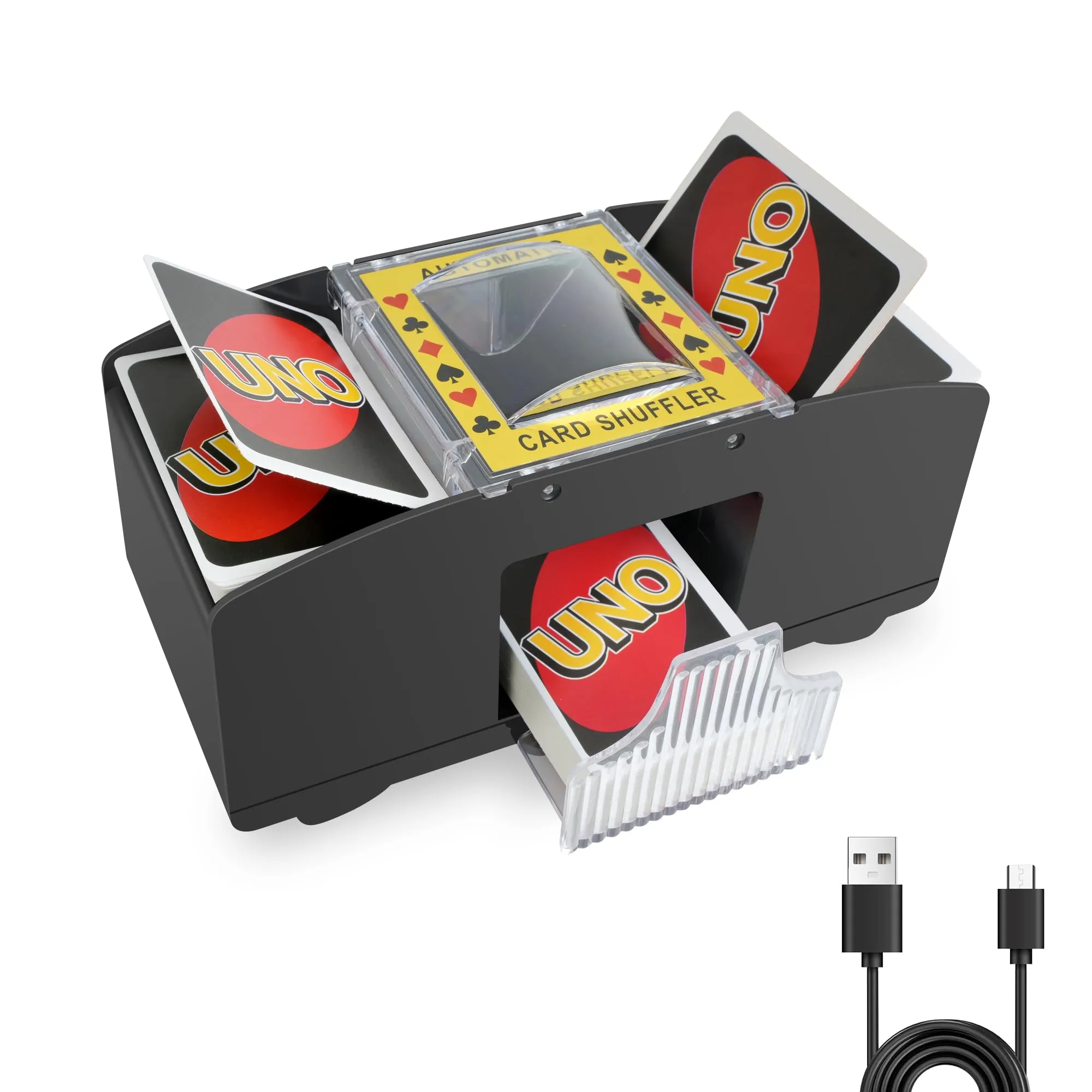 Cheerhom Mischia Carte Automatico, Mescolatore Cartes da Gioco Elettrico per 1-2 Mazzi, Distributore Cartes da Gioco Elettrico per UNO, Poker, Blackjack - USB + Funzionamento a Batteria