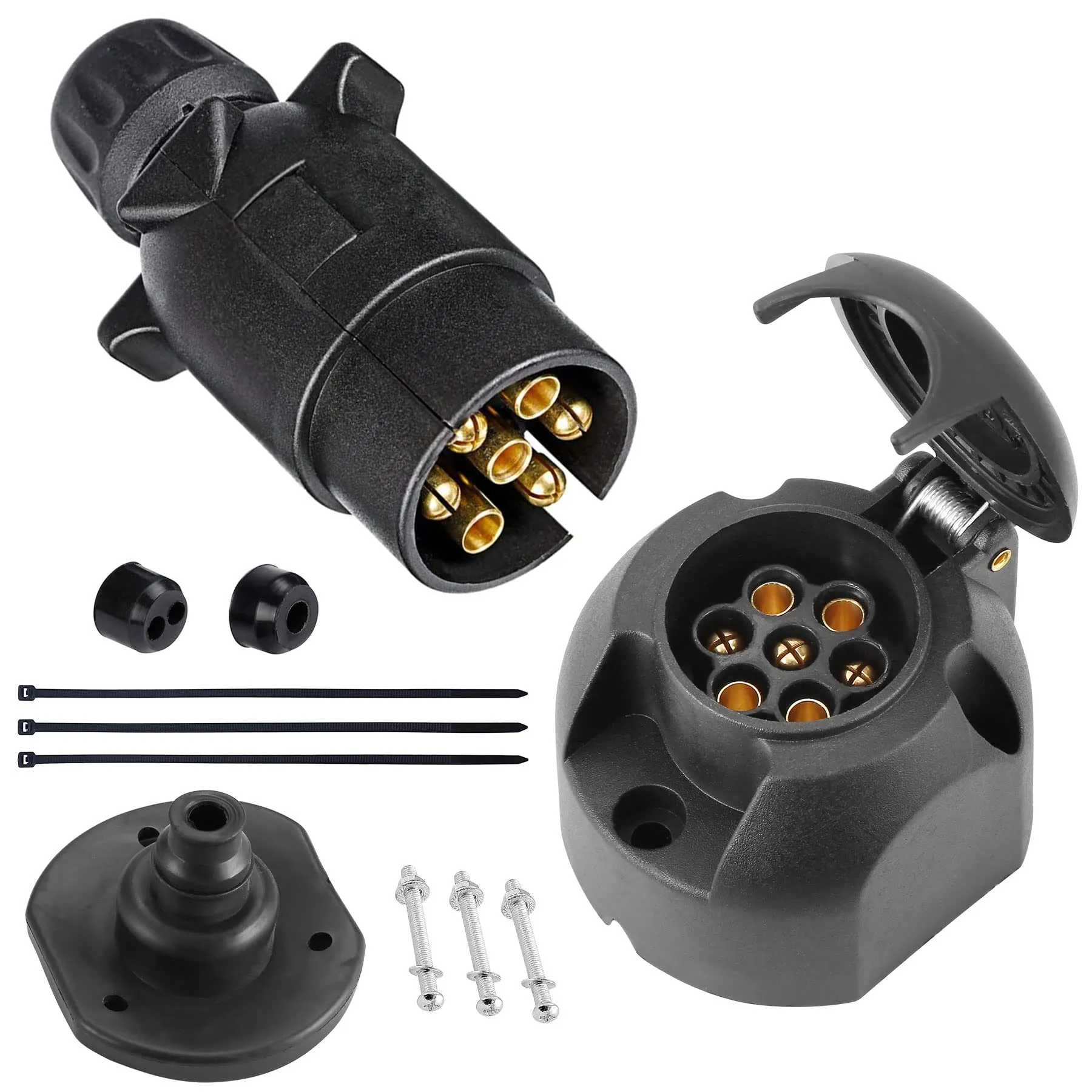 SPARKMOTO Spina Rimorchio 7 Poli E Presa Rimorchio 7 Poli,12V Spina E Presa Rimorchio 7 Poli,con Guarnizione Kit isolante per prese Rimorchio,Impermeabile Spina 7 Poli Rimorchio Presa 7 Poli Rimorchio