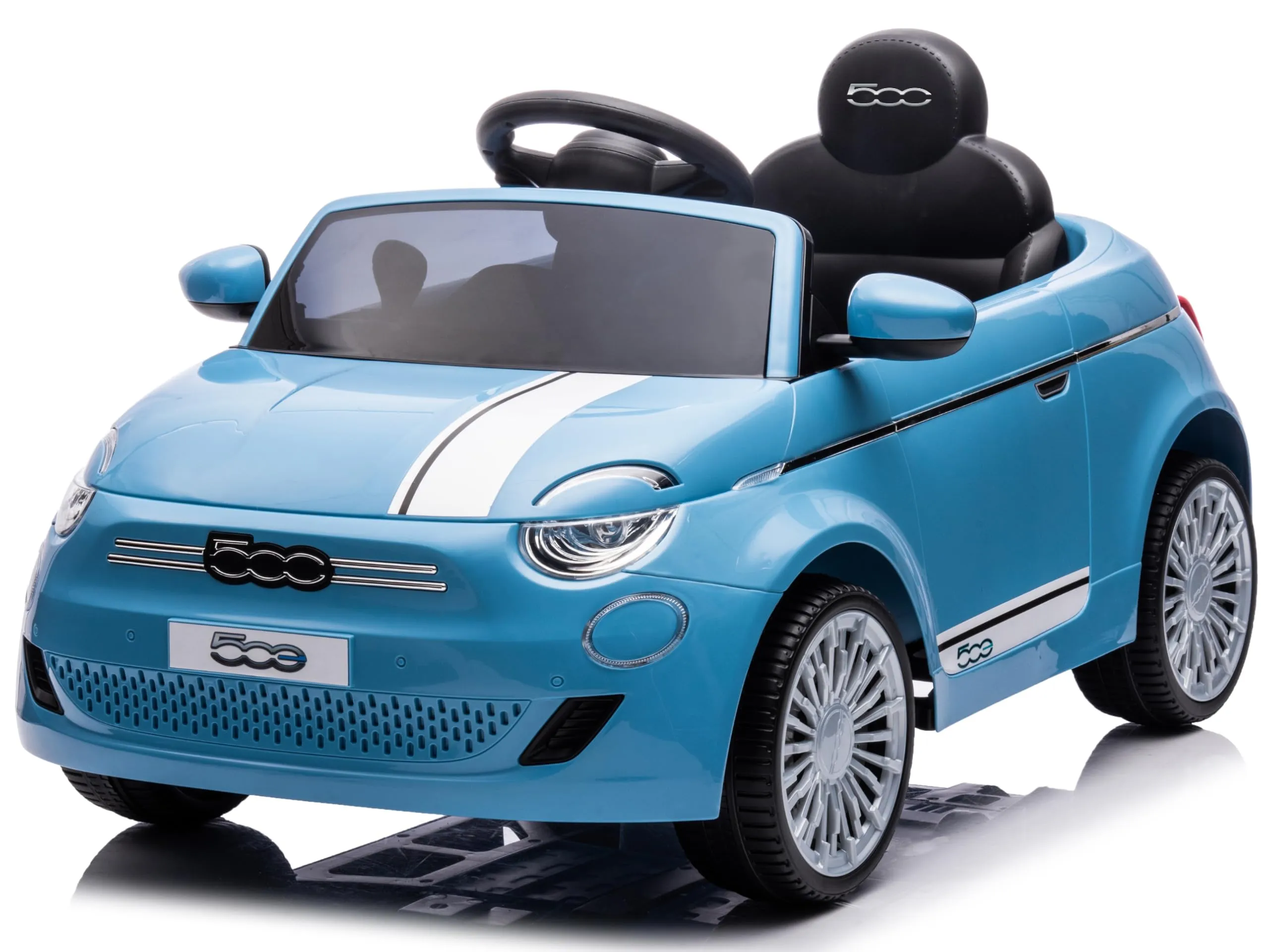 Macchina Elettrica per Bambini 12V Fiat 500 Auto Giocattolo Full Optional con Sedile in Pelle Telecomando Parentale Soft Start e Cintura di Sicurezza Blu
