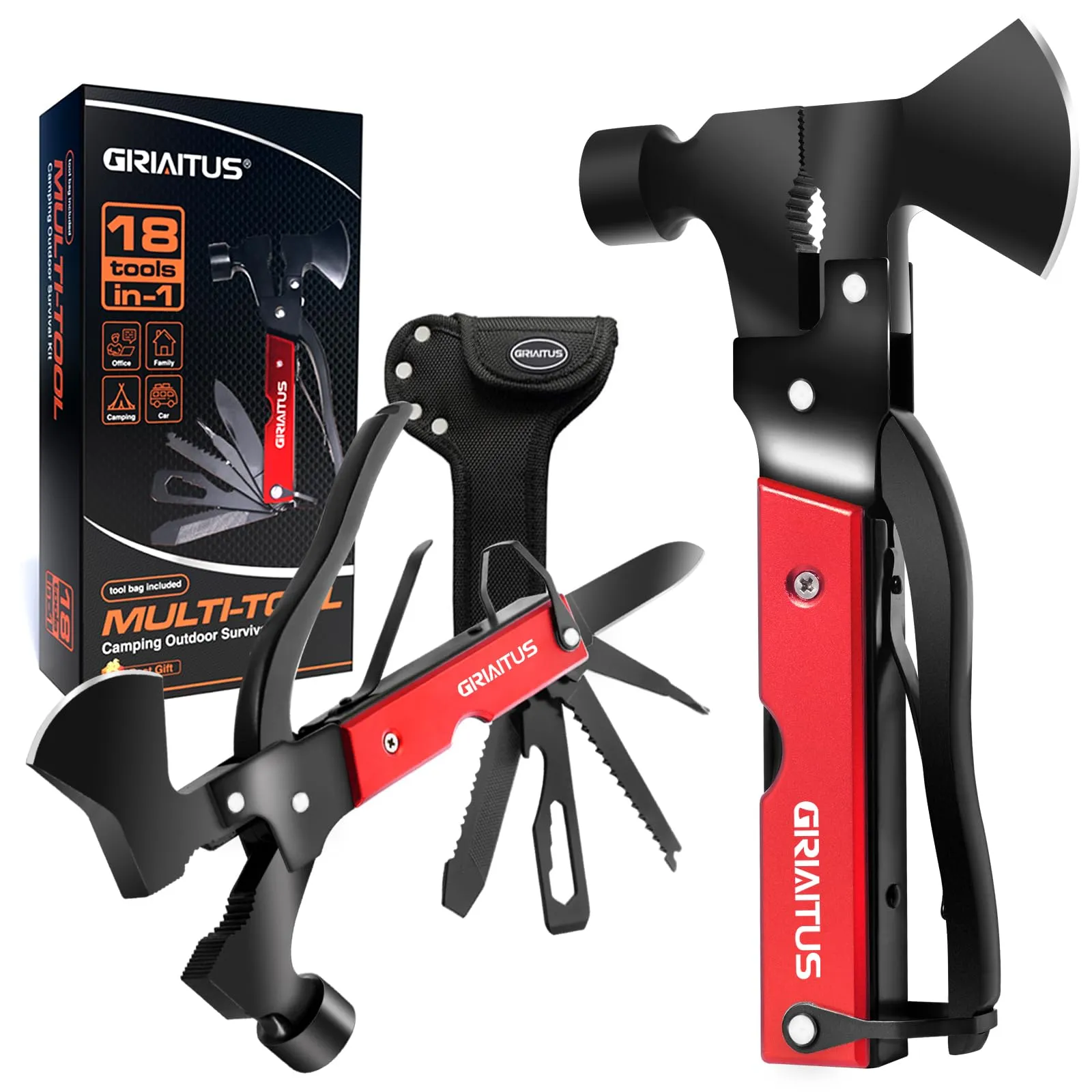 Martello Multifunzione 18 in 1 Multitool Campeggio Accessori Utili, Regalo Uomo, Regalo Festa del Papà Regali Natale per Famiglia Trekking Caccia Sopravvivenza Strumenti di Emergenza