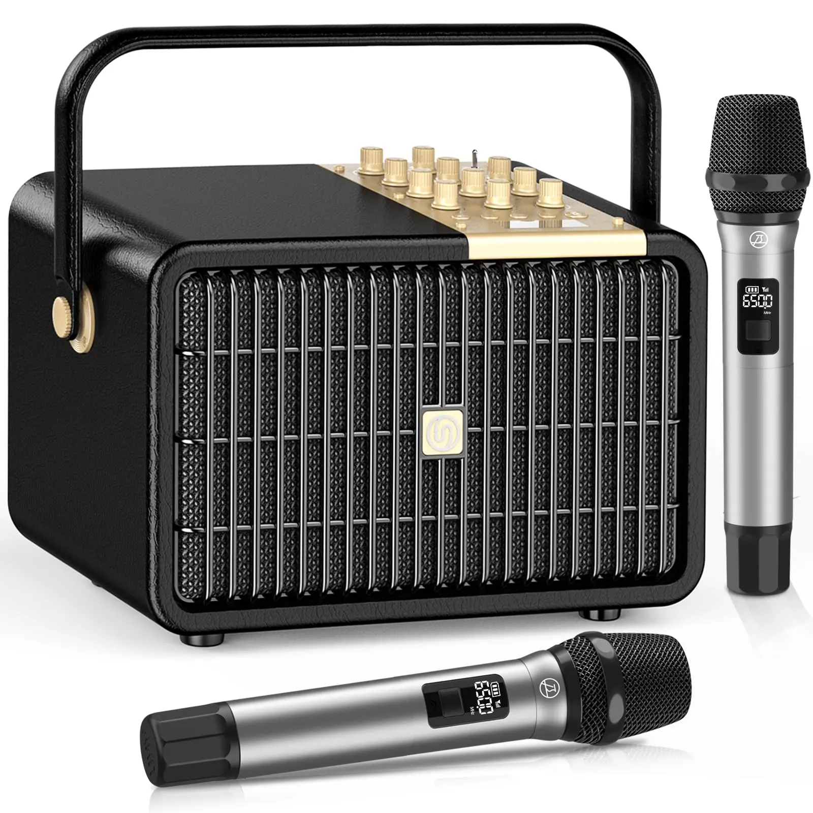 320W Potenza di Picco Macchina per Karaoke per Sistema di Cassa Portatile Bluetooth Regolazione Bassi/Acuti con 2 Microfoni Wireless UHF per Feste a Casa, Matrimoni, Eventi All'aperto