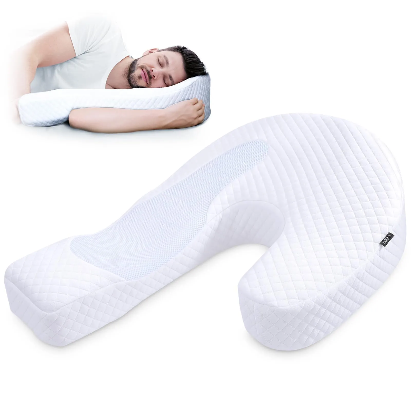 HOMCA U-Forma Cuscino per dormiente laterale in schiuma a memoria, cuscino ergonomico progettato per dormienti laterali, alleviare la pressione cervicale, anti-mani, intorpidimento, 70 x 50 x 17 cm