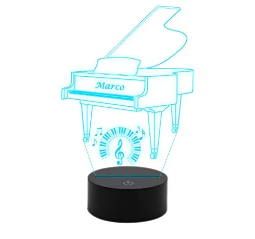 Idea regalo MUSICISTA piano Lampada led PIANOFORTE personalizzabile con nome MUSICA