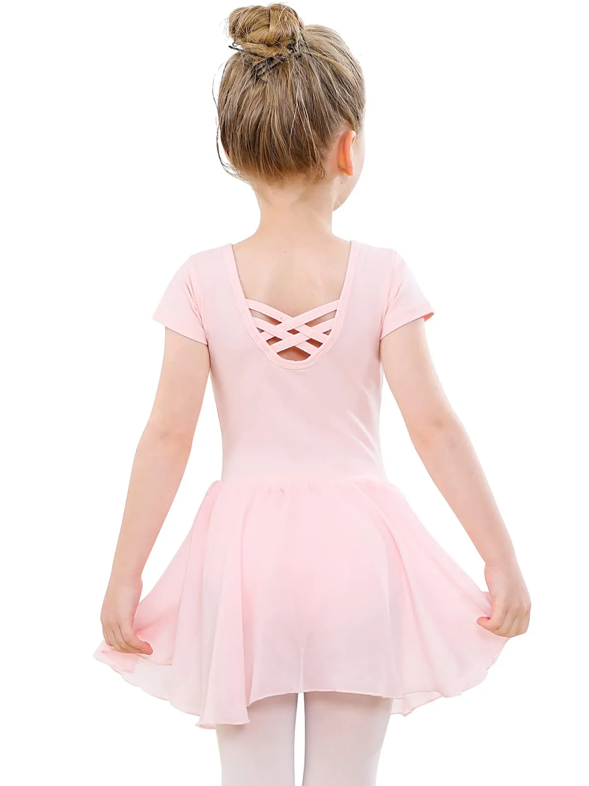 PLIKSUVER Ragazza Vestito da Balletto Body Danza Tutu Body Morbido Cotone Manica Corta con Chiffon Gonna