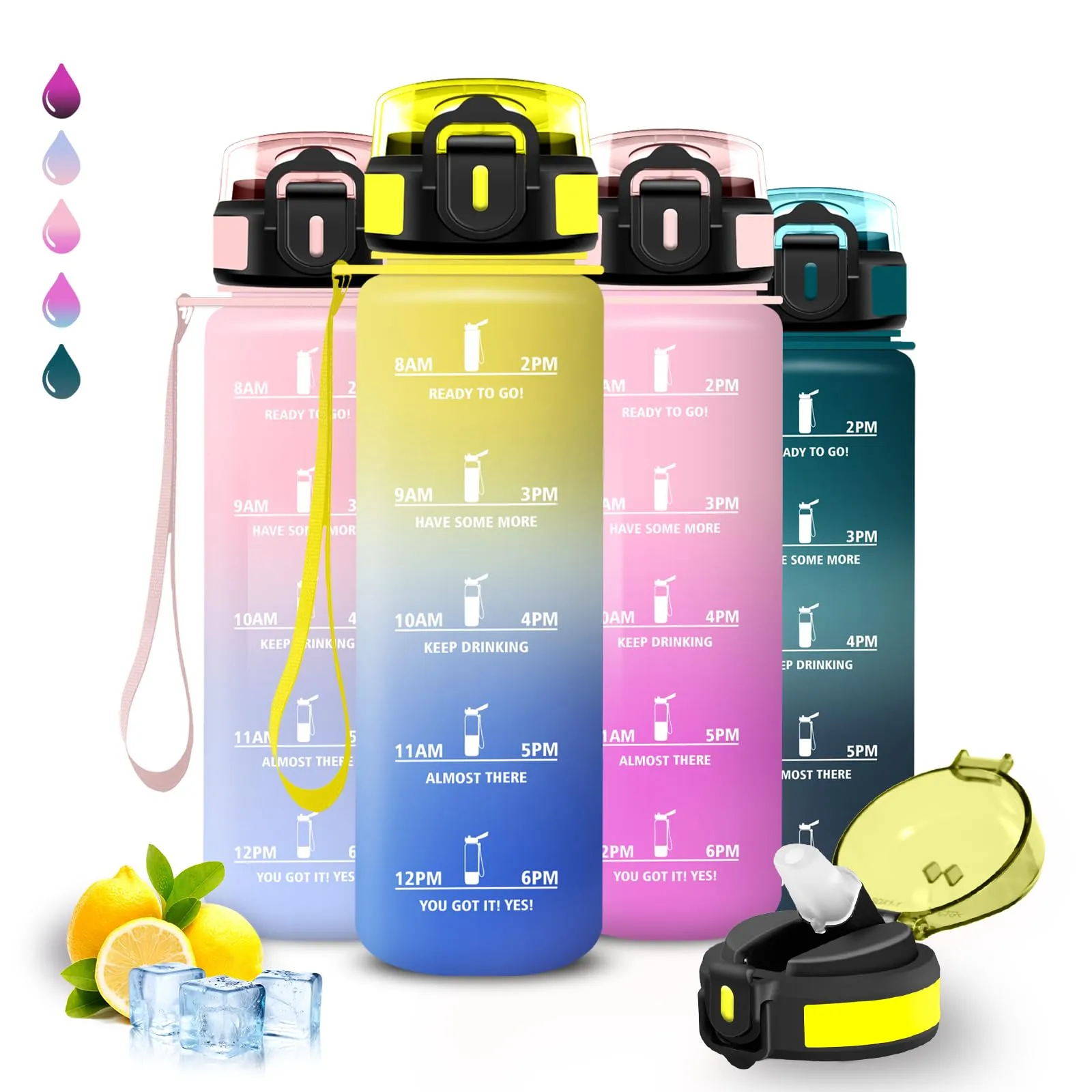 Borraccia 1 litro, Borraccia con Cannuccia, Senza Perdite, Water Bottle Palestra, Facile da Pulire, Bottiglia Motivazionale, Borracce con Chiusura di Sicurezza, per Fitness, Campeggio, Ciclismo, Yoga