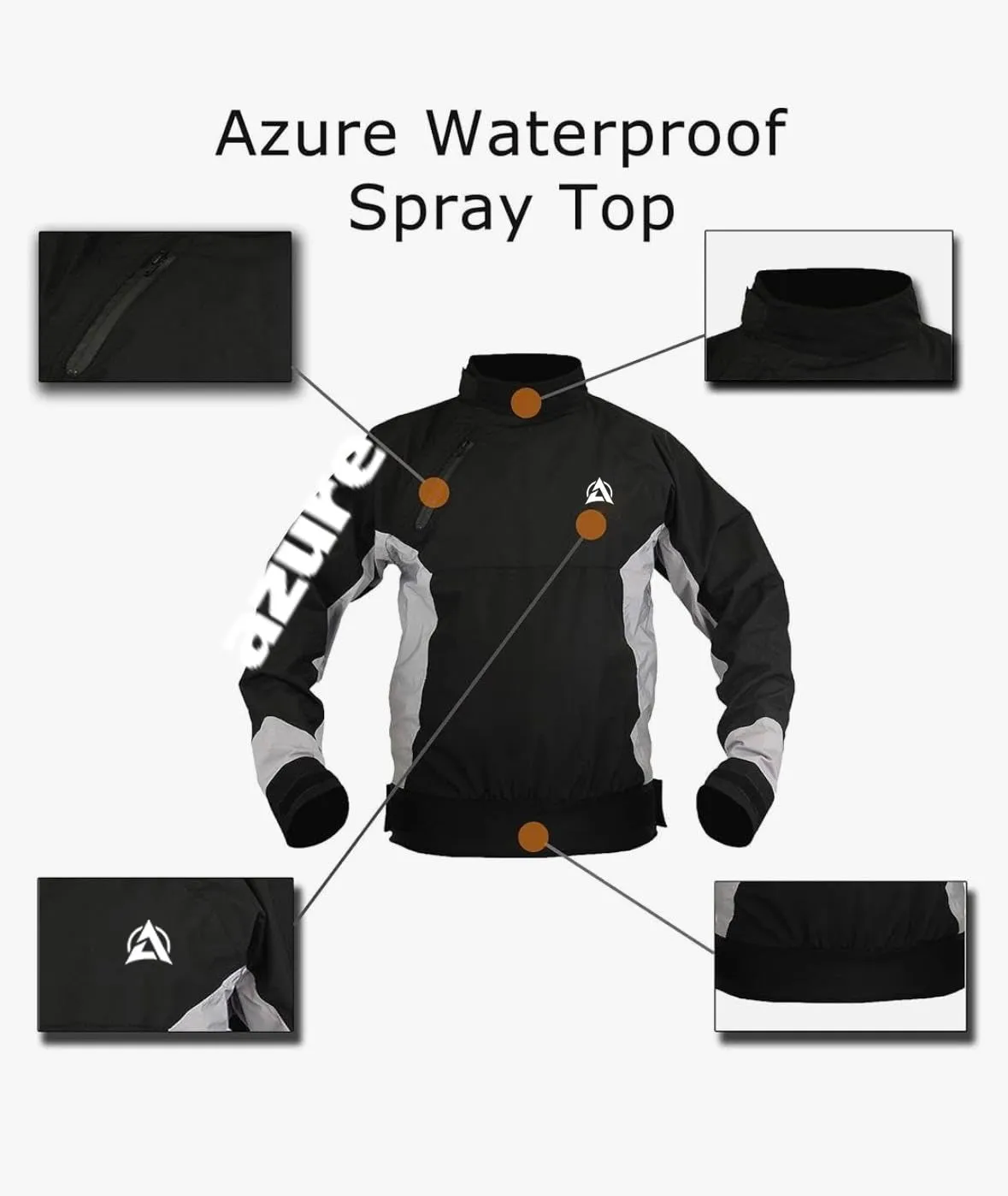 Azure - Giacca impermeabile e traspirante per canoa, kayak, vela, yacht, canoa, kayak, taglia S - 2XL, Nero e argento, S