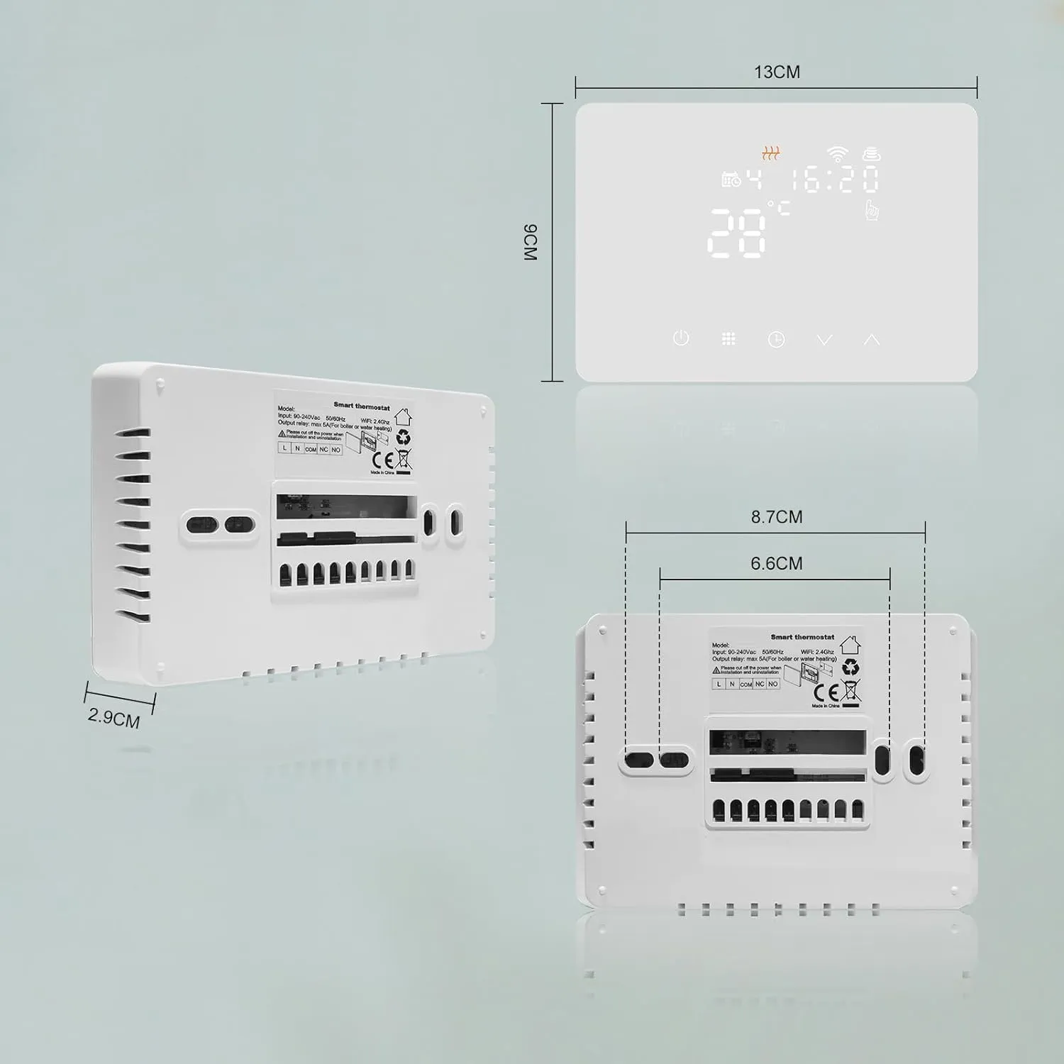 Termostato Caldaia WiFi Programmabile 220V 5A Alexa Compatibile, Cronotermostato Caldaia Digitale Intelligente 503 da Parete, Tuya/Smart Life App Controllo, Contatto Secco, (NERO)