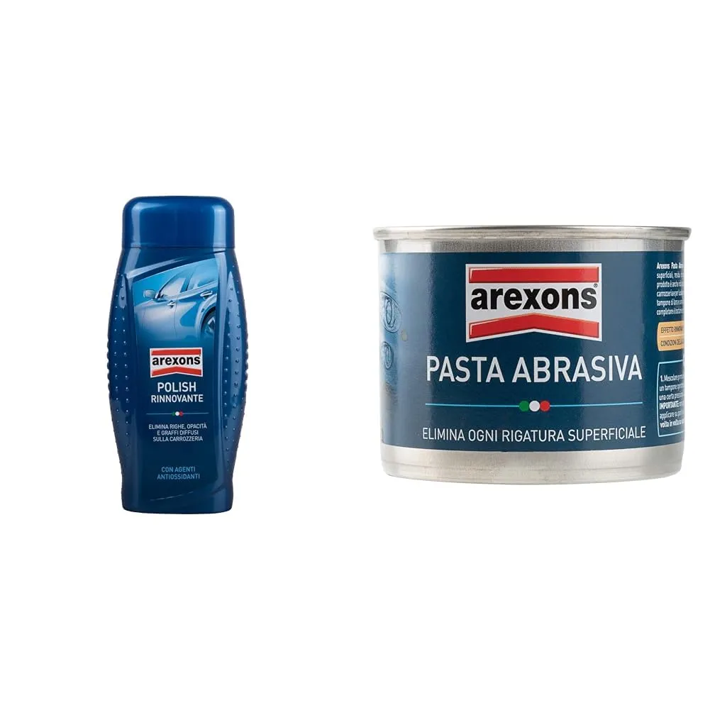 AREXONS POLISH RINNOVANTE 500 ml, rimuovi graffi, opacità e righe della carrozzeria & PASTA ABRASIVA 150 ml Pasta abrasiva elimina graffi per manutenzione auto