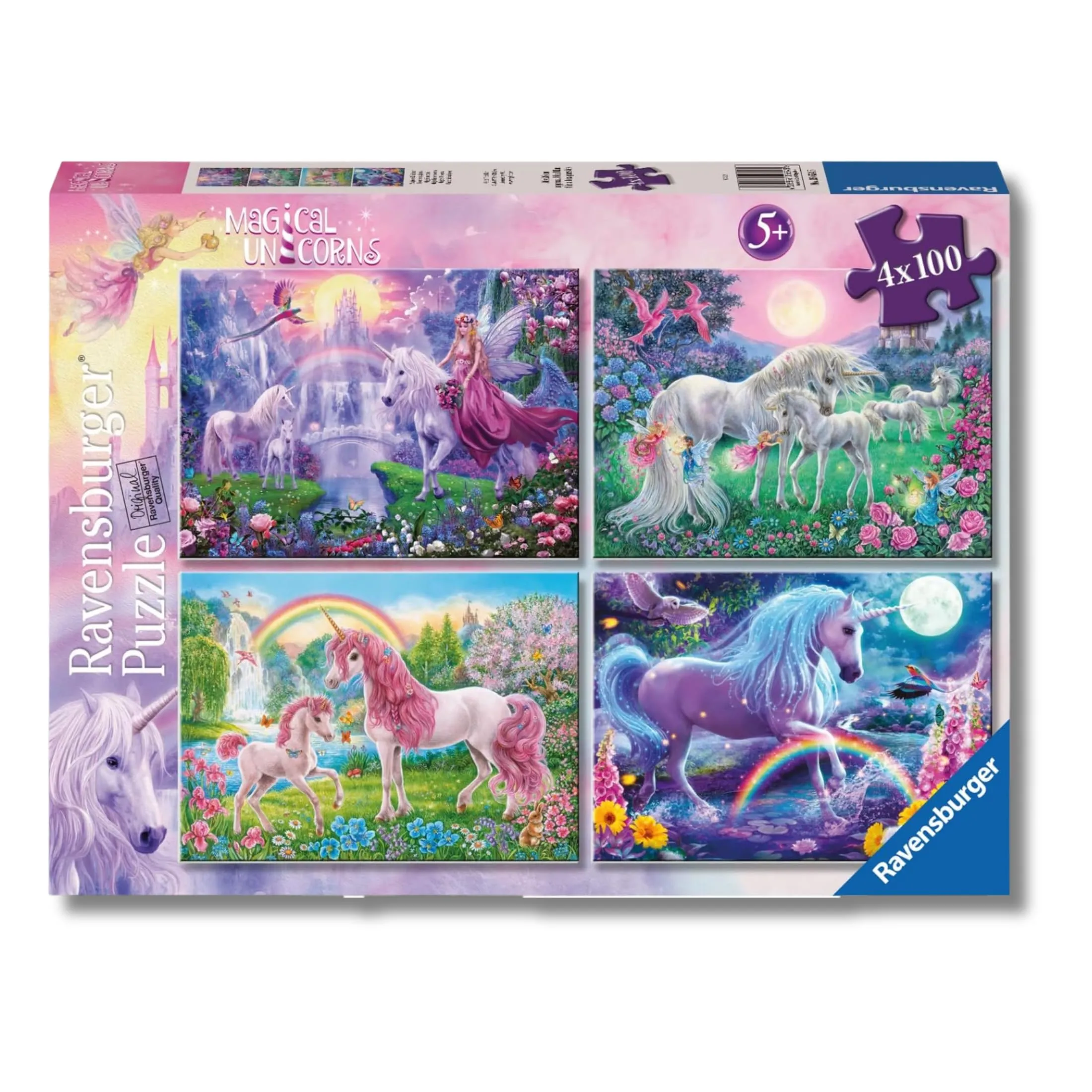 Ravensburger - Puzzle Magici Unicorni, Collezione Bumper Pack 4X100, 4 Puzzle da 100 Pezzi, Età Raccomandata 5+ Anni