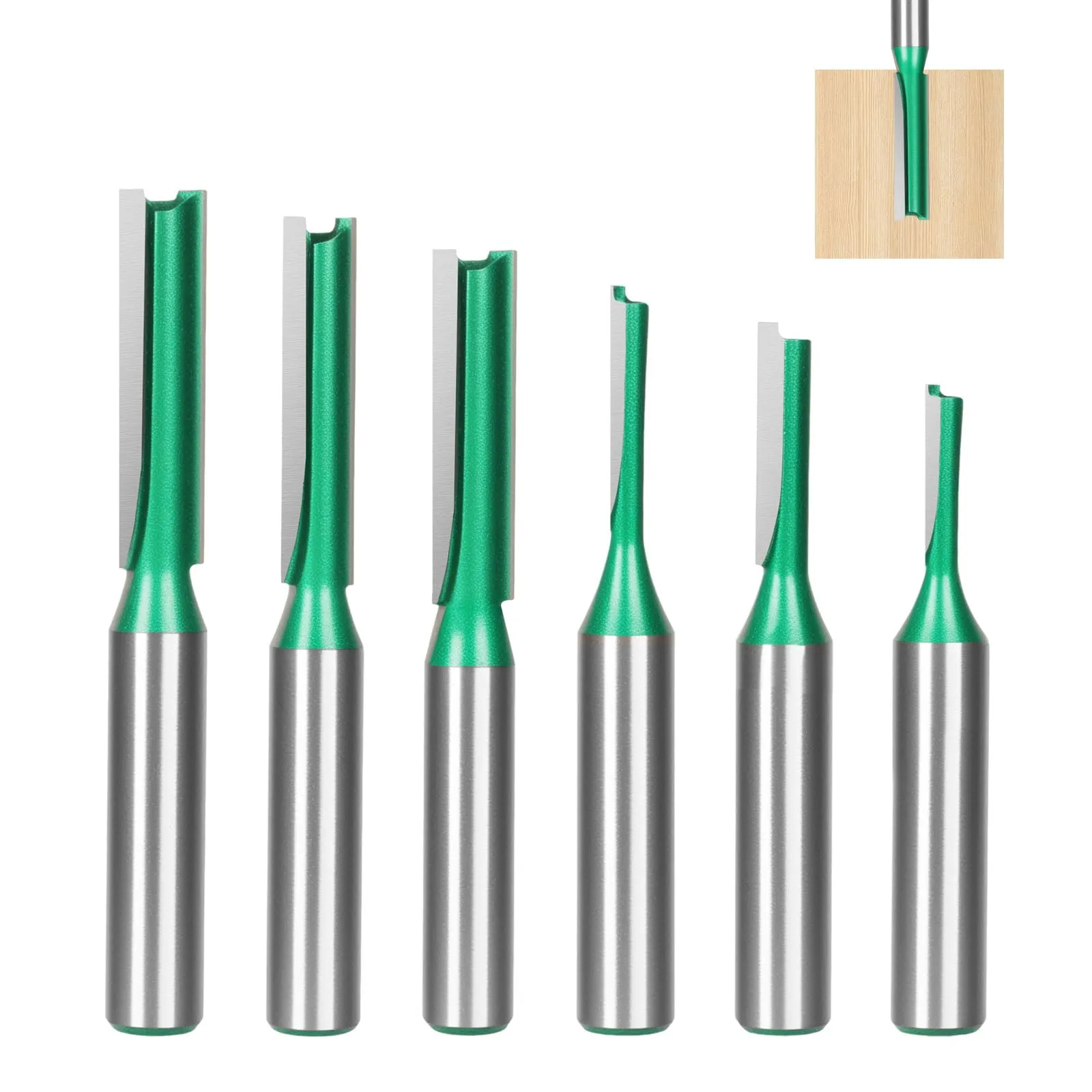 Set 6 Pezzi Frese per Legno a Doppio Flauto, Gambo 8mm per Scanalature Dritte - Fresatrice Verticale,Banco Fresa,per Legno Duro/MDF/Compensato,Accessori Professionali Fai Da Te